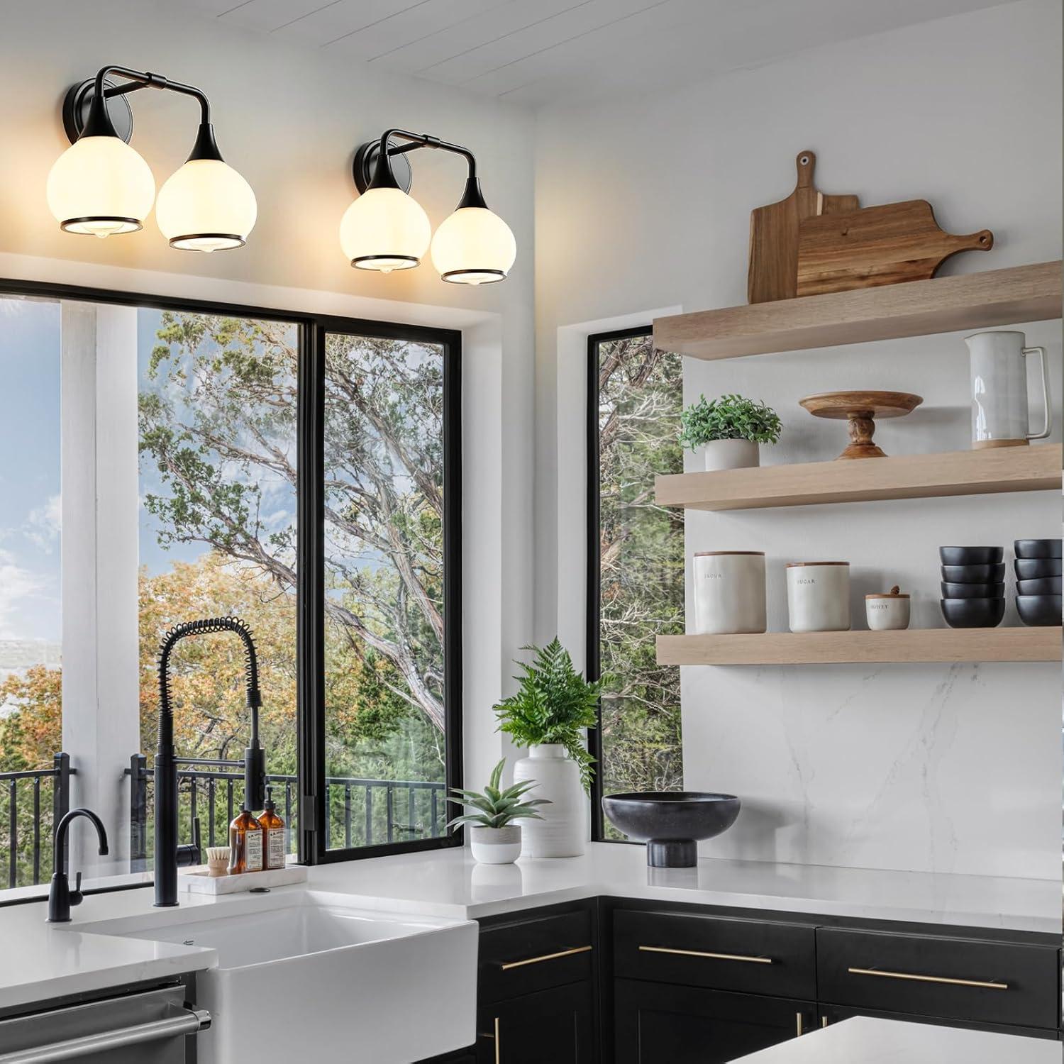 Black and Gold Bathroom Light Fixtures 2-Lights Vanity Lights with Clear Glass Shade Bathroom Vanity Light 14 Inch Wall Sconces(Exclude E26 Bulb)…