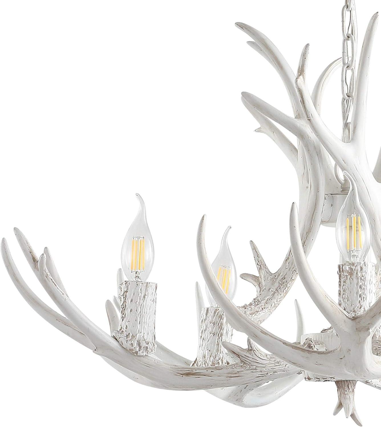 JONATHAN Y Eldora 30" Adjustable Resin Antler 5-Light LED Chandelier, White