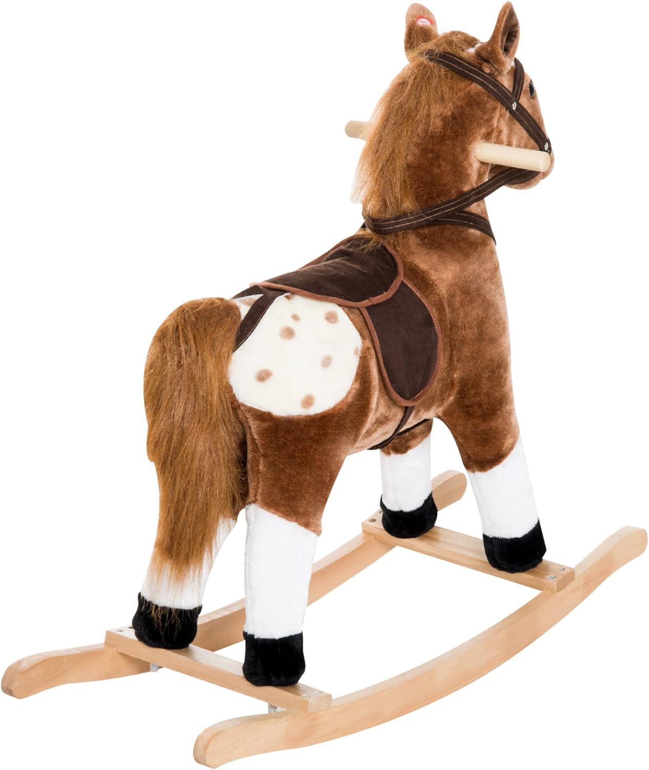 Qaba Kids Plush Toy Rocking Horse Ride on with Realistic Sounds -  Brown