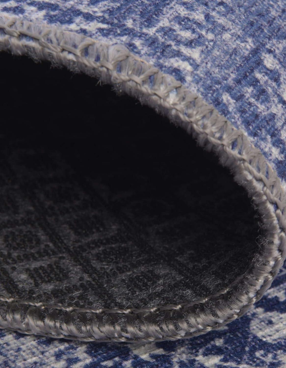 Elegant Blue Rectangular Synthetic Easy-Care Rug 5' x 8'