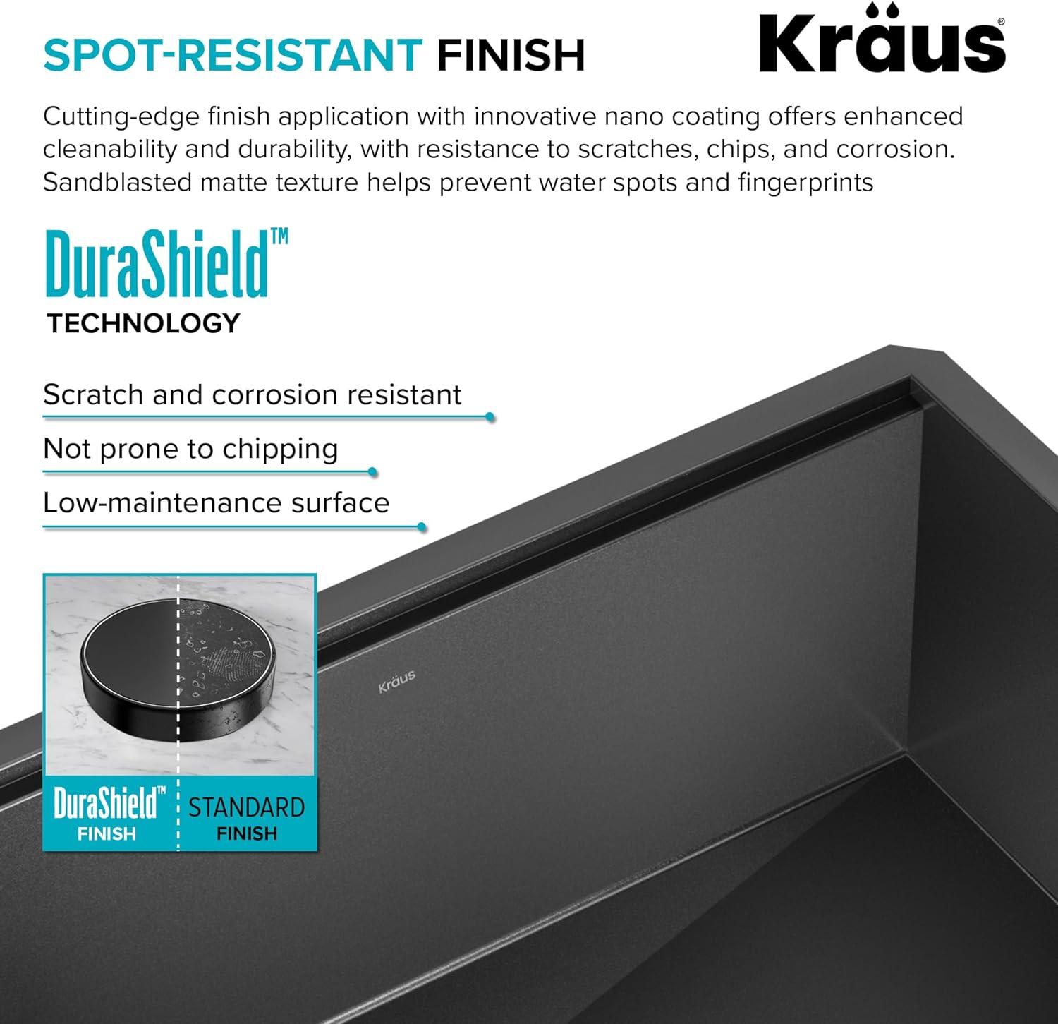 KRAUS Kore™ Workstation 33" L Farmhouse Apron Front 16 Gauge Black Stainless Steel Single Bowl Kitchen Sink