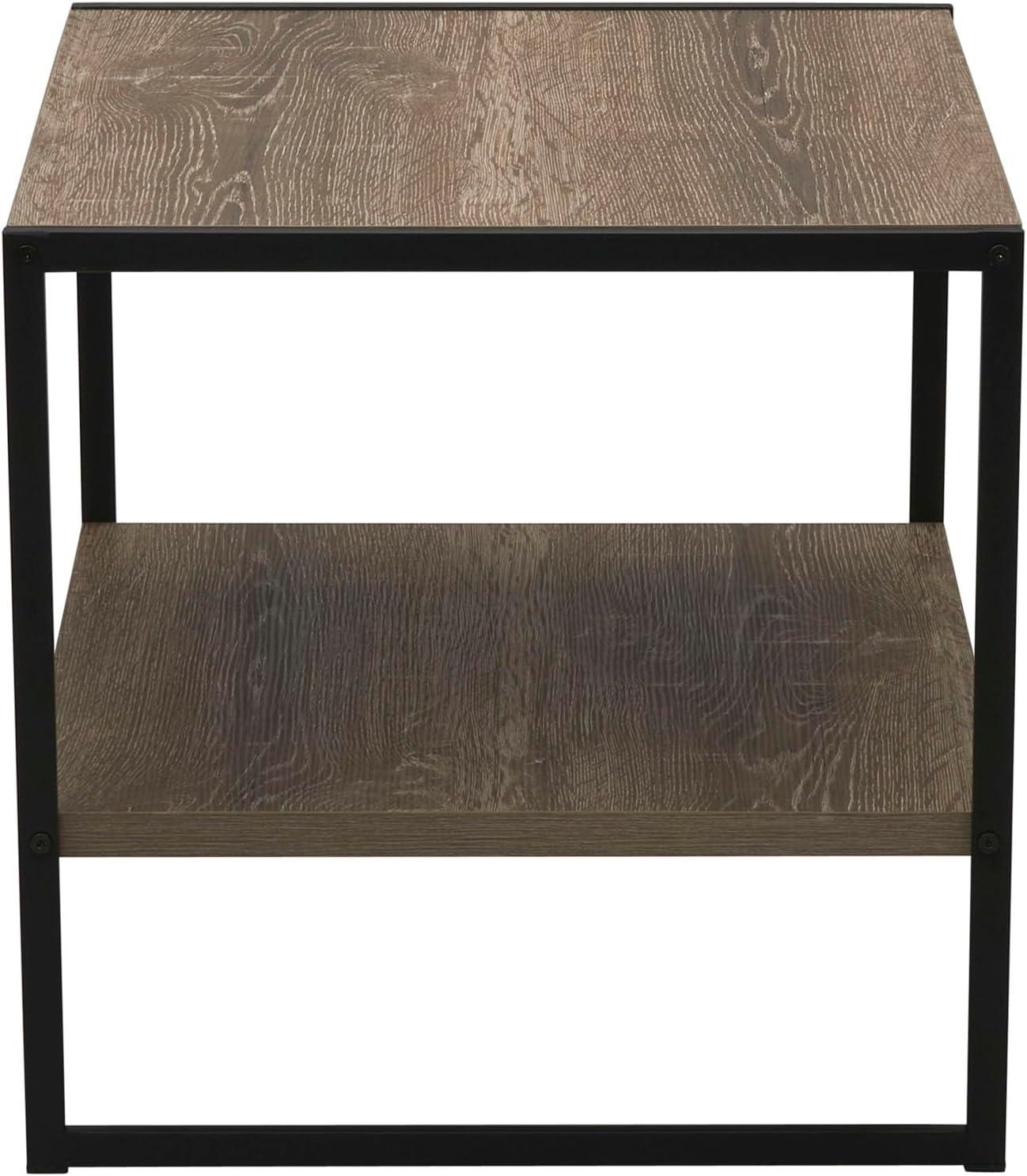 Ashwood and Black Metal Square End Table with Storage Shelf