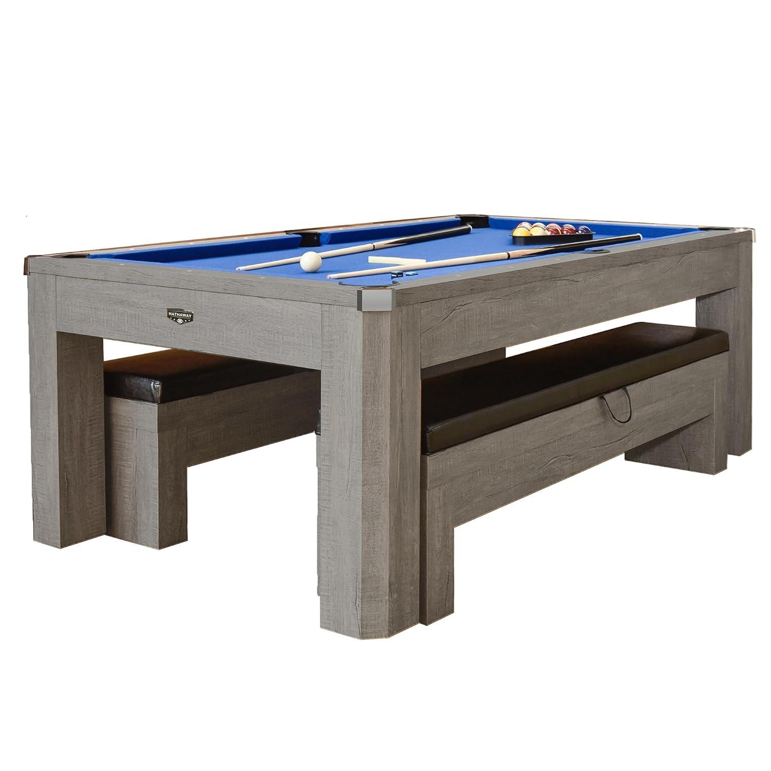 Hathaway Games Hathaway Newport Stylish 7 Ft Multi Game Pool Table Combo with Dining Top and Ping Pong – Includes Benches for Home Storage and Accessories
