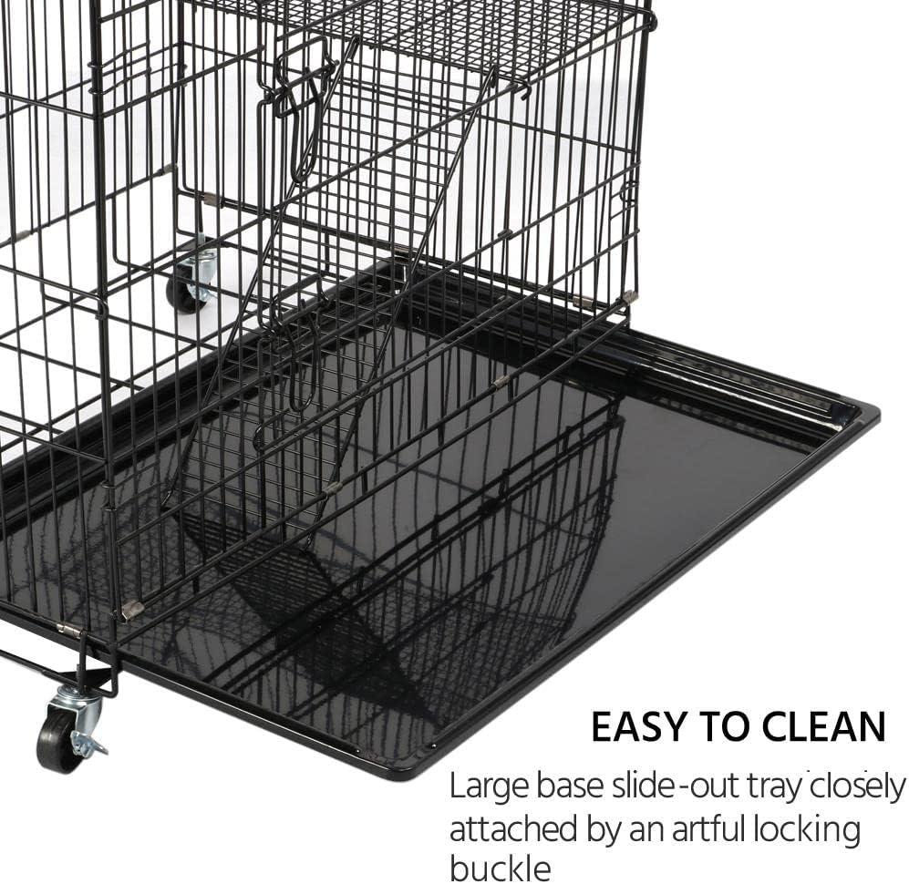 Yaheetech 4 Tiers Rolling Metal Cat Cage on Wheels Black