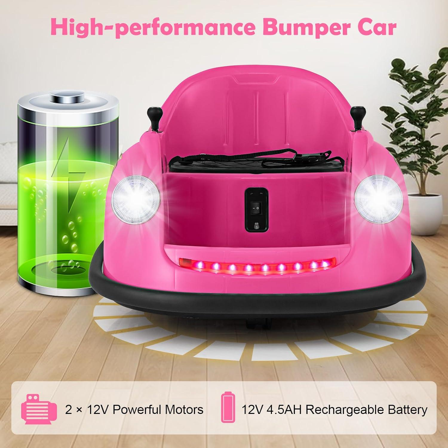 Gymax 12V Electric Kids Ride on Bumper Car Battery Powered Bumping Car w/ Remote Control Pink