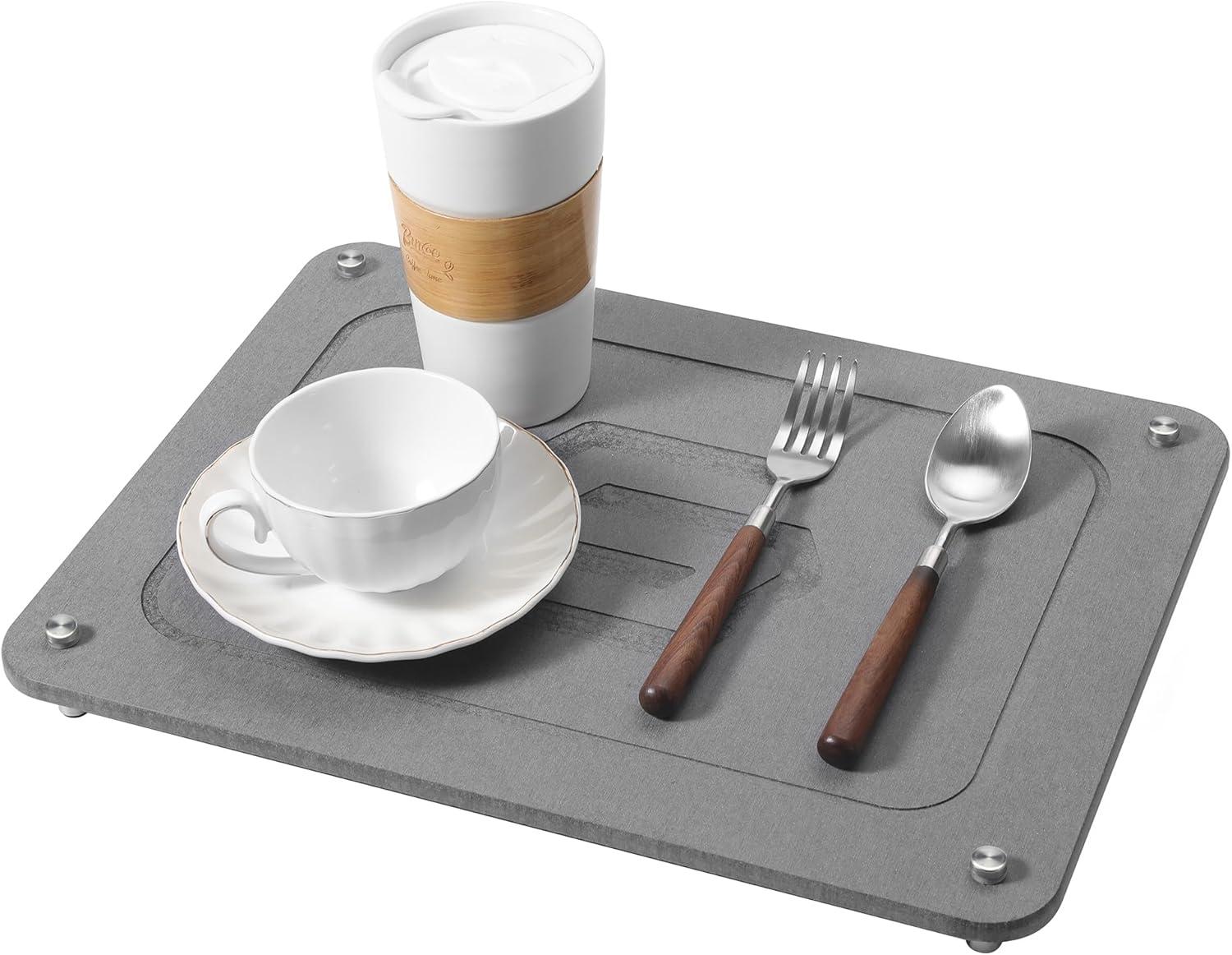 CSD Quick Drying Stone Mat for Kitchen Counter - Super Absorbent & Non Slip Dish Drying Mats - Diatomaceous Earth Sink Tray Mat - Drying Pad - 15.7 × 11.8 Inches