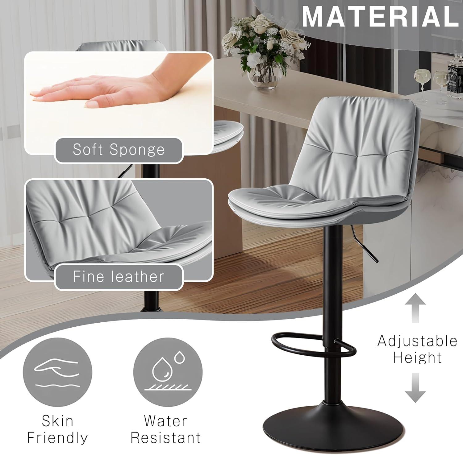 Bar Stools Set of 2, Adjustable Swivel Bar Chairs with 360° Rotation, Padded Counter Stools with Back and Footrest for Kitchen Island, Bistro, Cafe, and Home Use Black2