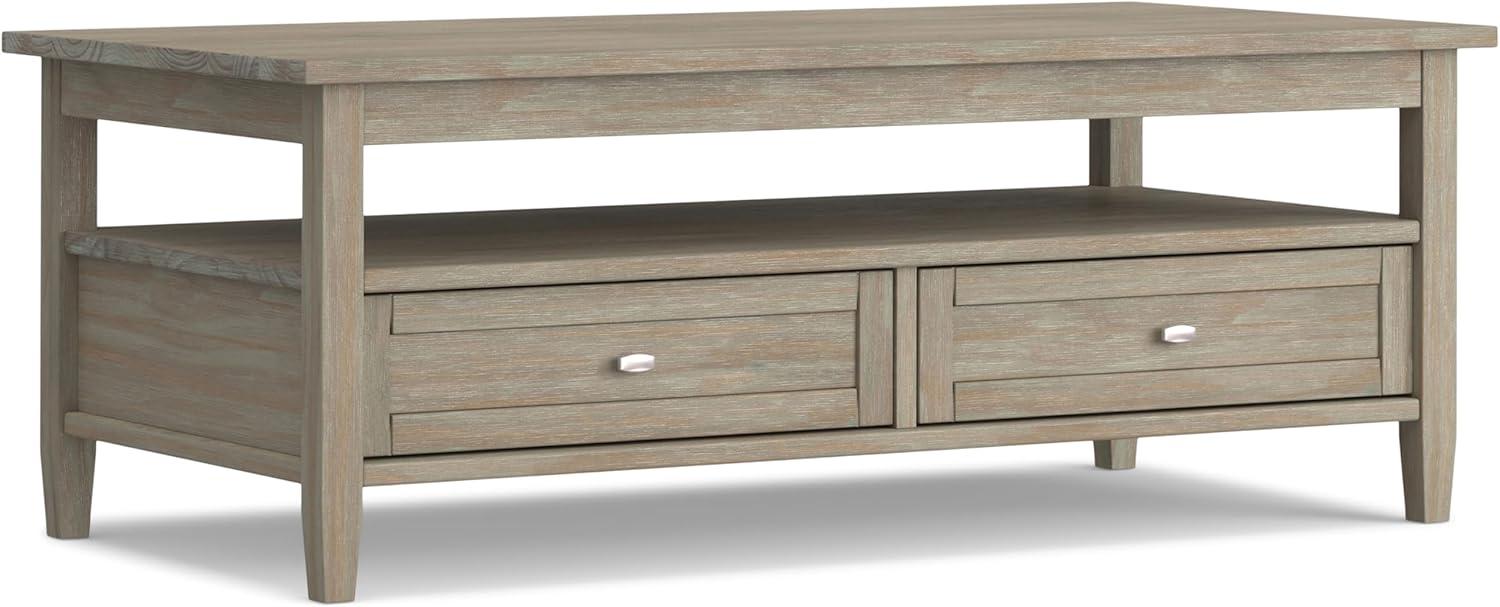 Simpli Home Warm Shaker 48"W Solid Wood Coffee Table with Two Storage Drawers and Open Shelf