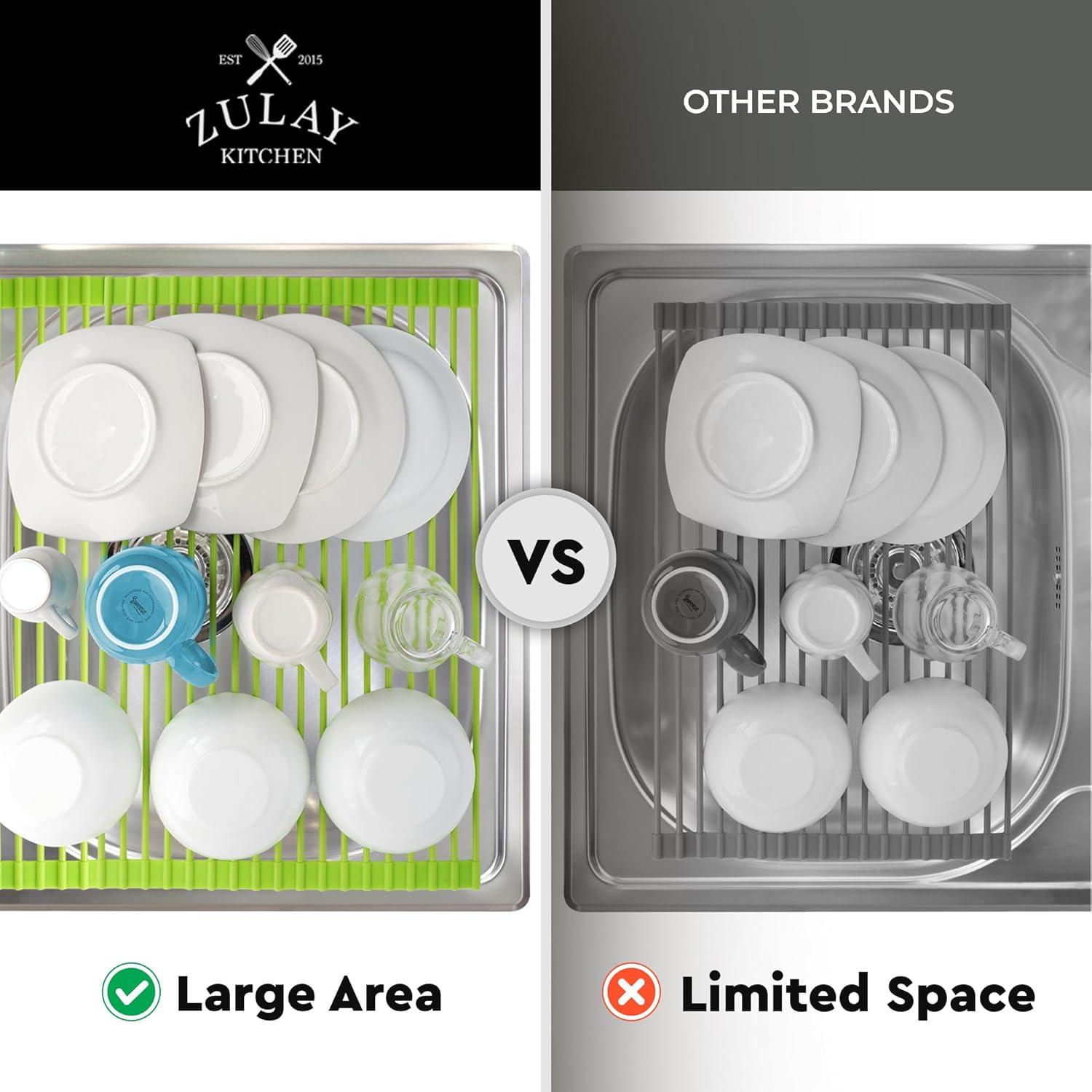 Zulay Kitchen Zulay Kitchen Large Roll Up Dish Drying Rack - Heavy Duty Silicone Wrapped Steel Rods Over Sink Dish Drying Rack