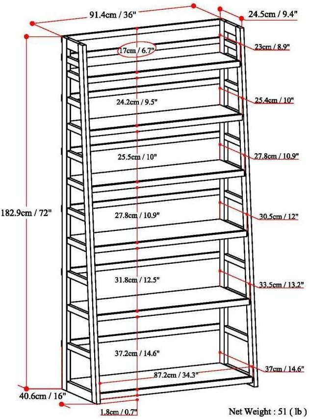 Acadian Brunette Brown Solid Wood Wide Ladder Shelf Bookcase