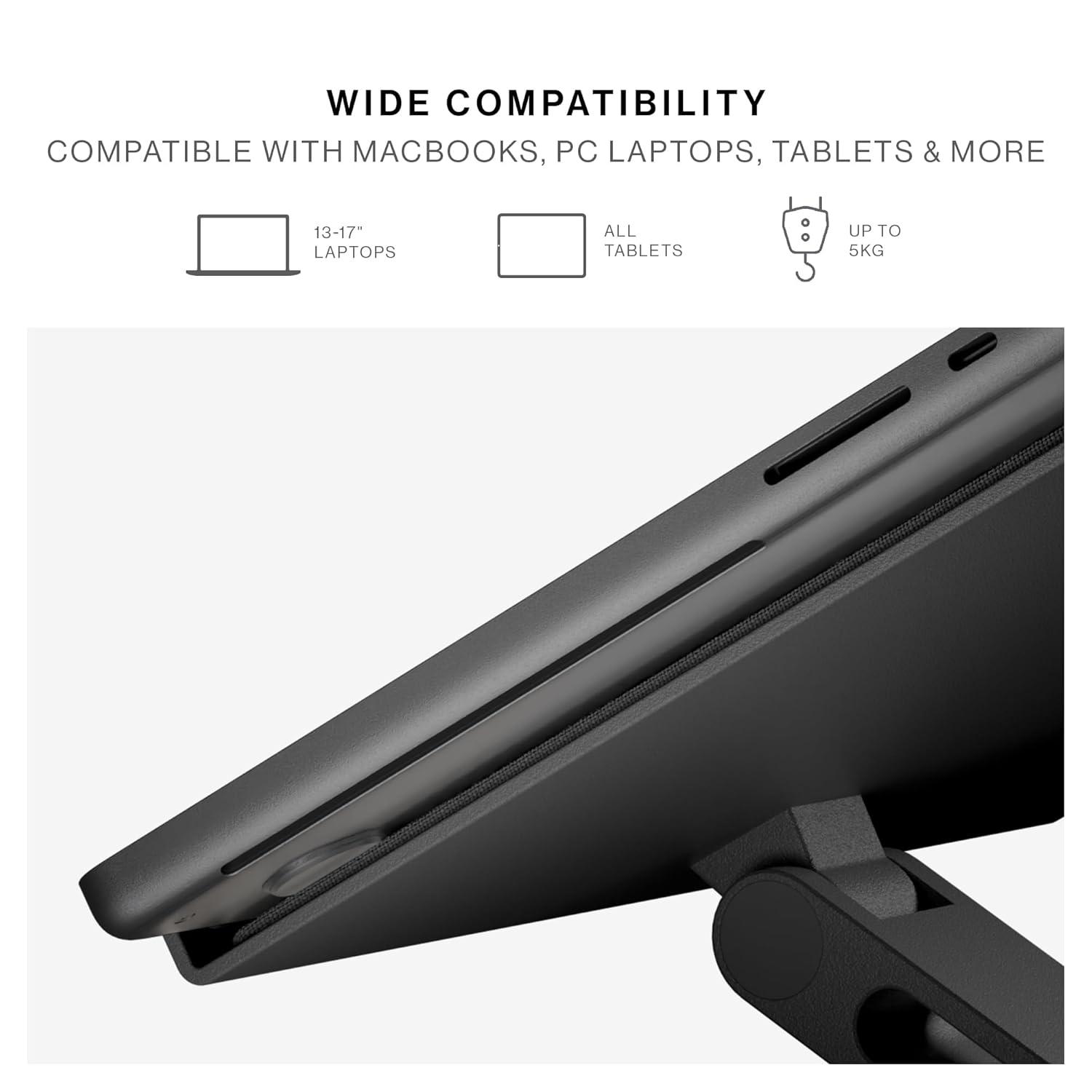 Black Adjustable Ergonomic Metal Laptop Stand with Fabric Surface