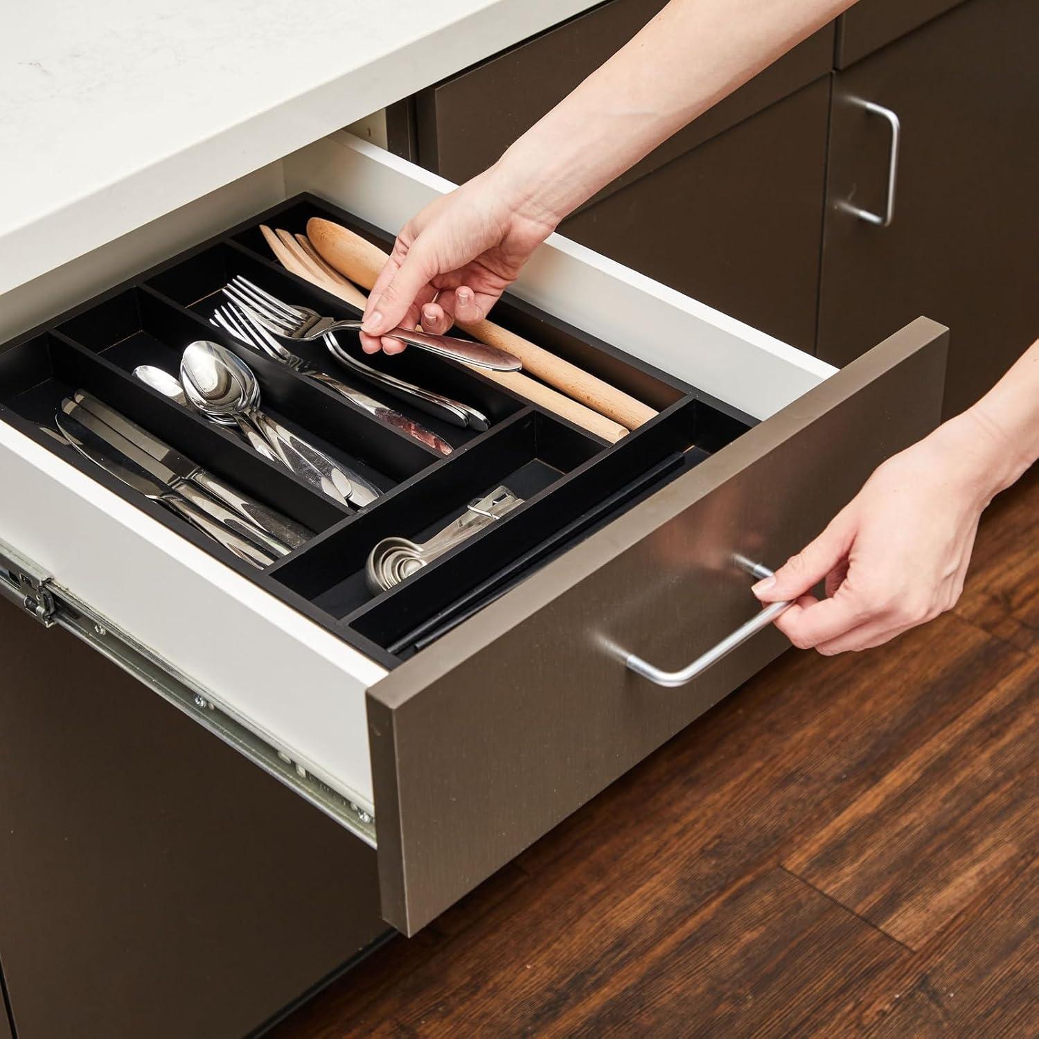 Bamboo Silverware Organizer for Drawer, Kitchen, 6 Slot Utensil Tray (17 x 11.75 x 1.75 In)
