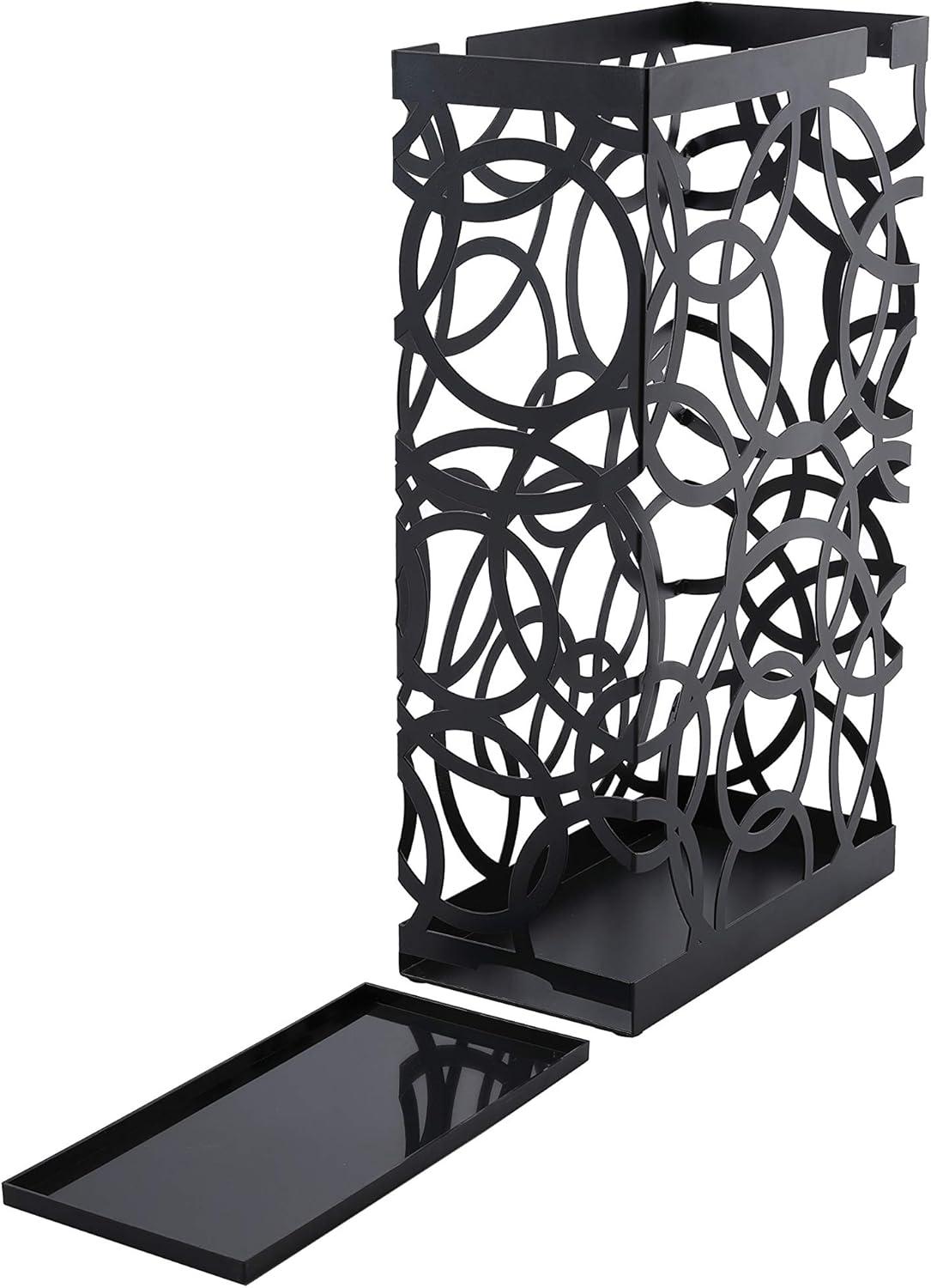 BIRDROCK HOME Decorative Umbrella Stand with Removable Water Tray - Large Metal Umbrella Rack and Cane Walking Stick Organizer for Entryway - Umbrella Holder for Indoor & Outdoor - Black, Circle