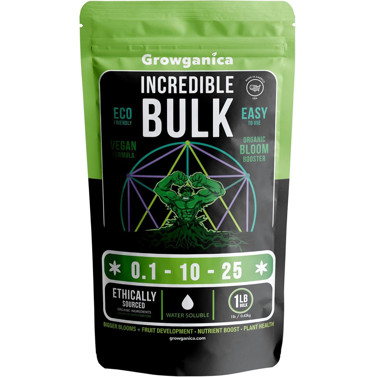 Growganica Incredible Bulk Organic Bloom Booster Garden Fertilizer 0.1-10-25 (1lb)