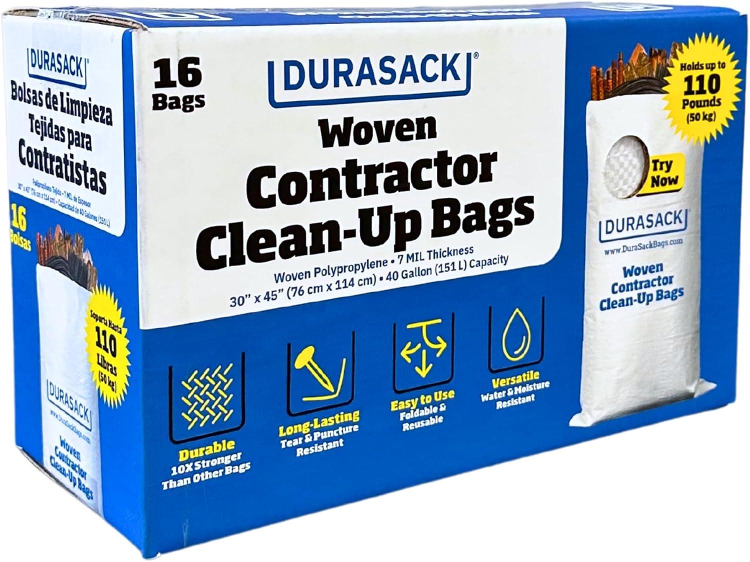 DURASACK® Woven Contractor Clean-Up Bags, Heavy Duty, 30" x 45", 40 Gallon, 20 Count