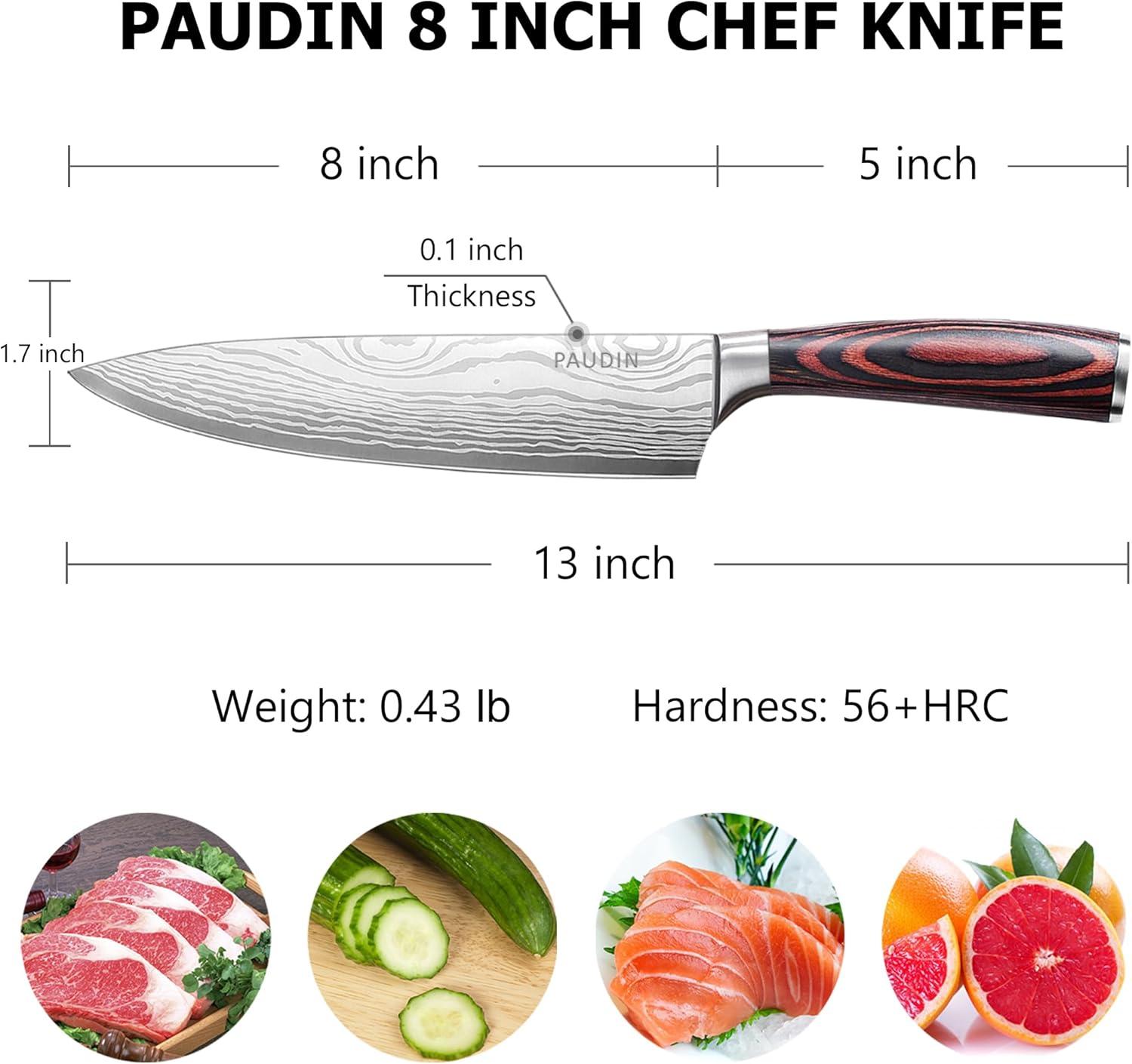 PAUDIN Chef Knife, 8 Inch High Carbon Stainless Steel Sharp Kitchen Knife with Ergonomic Handle, Gift Box for Family & Restaurant C80