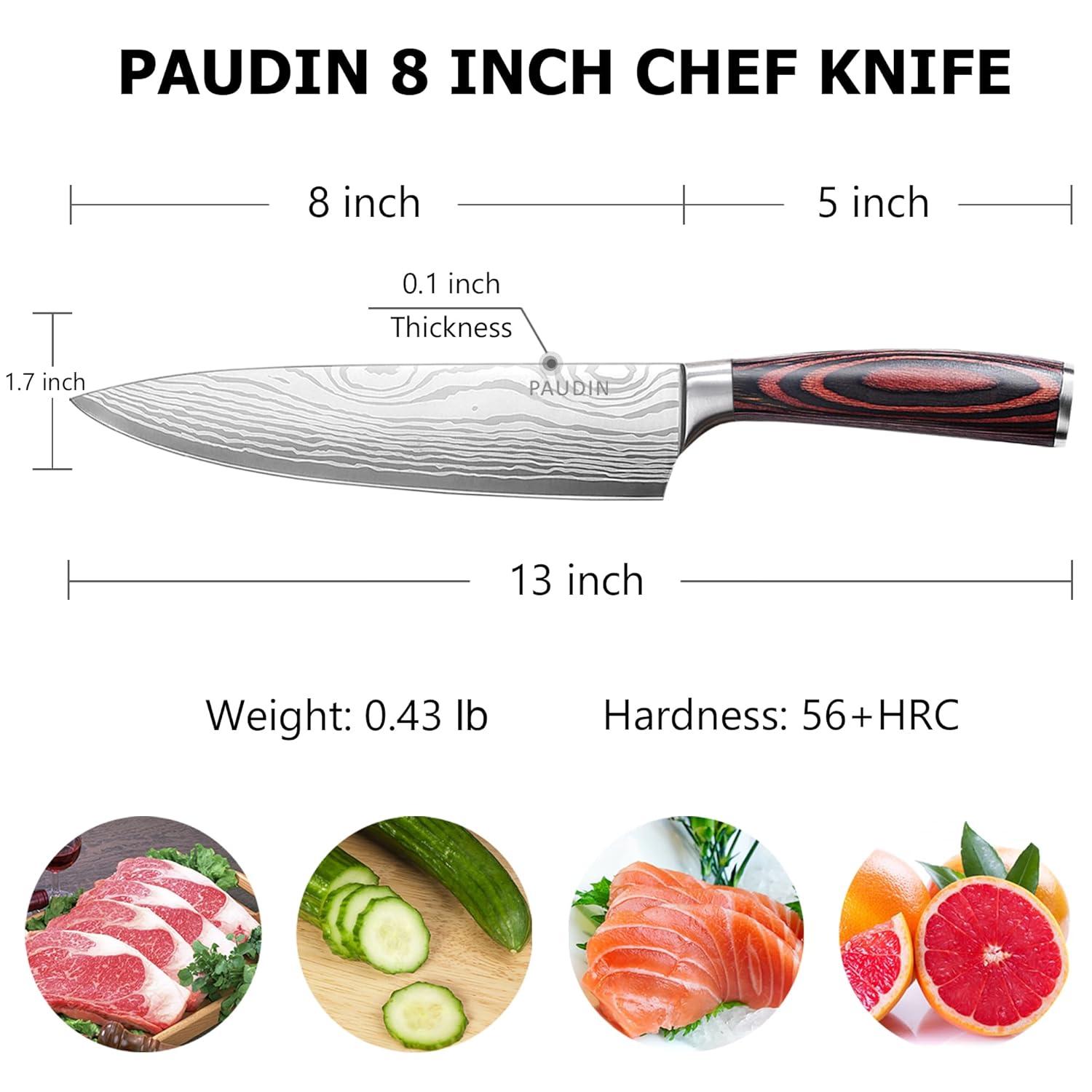 PAUDIN Chef Knife, 8 Inch High Carbon Stainless Steel Sharp Kitchen Knife with Ergonomic Handle, Gift Box for Family & Restaurant C80
