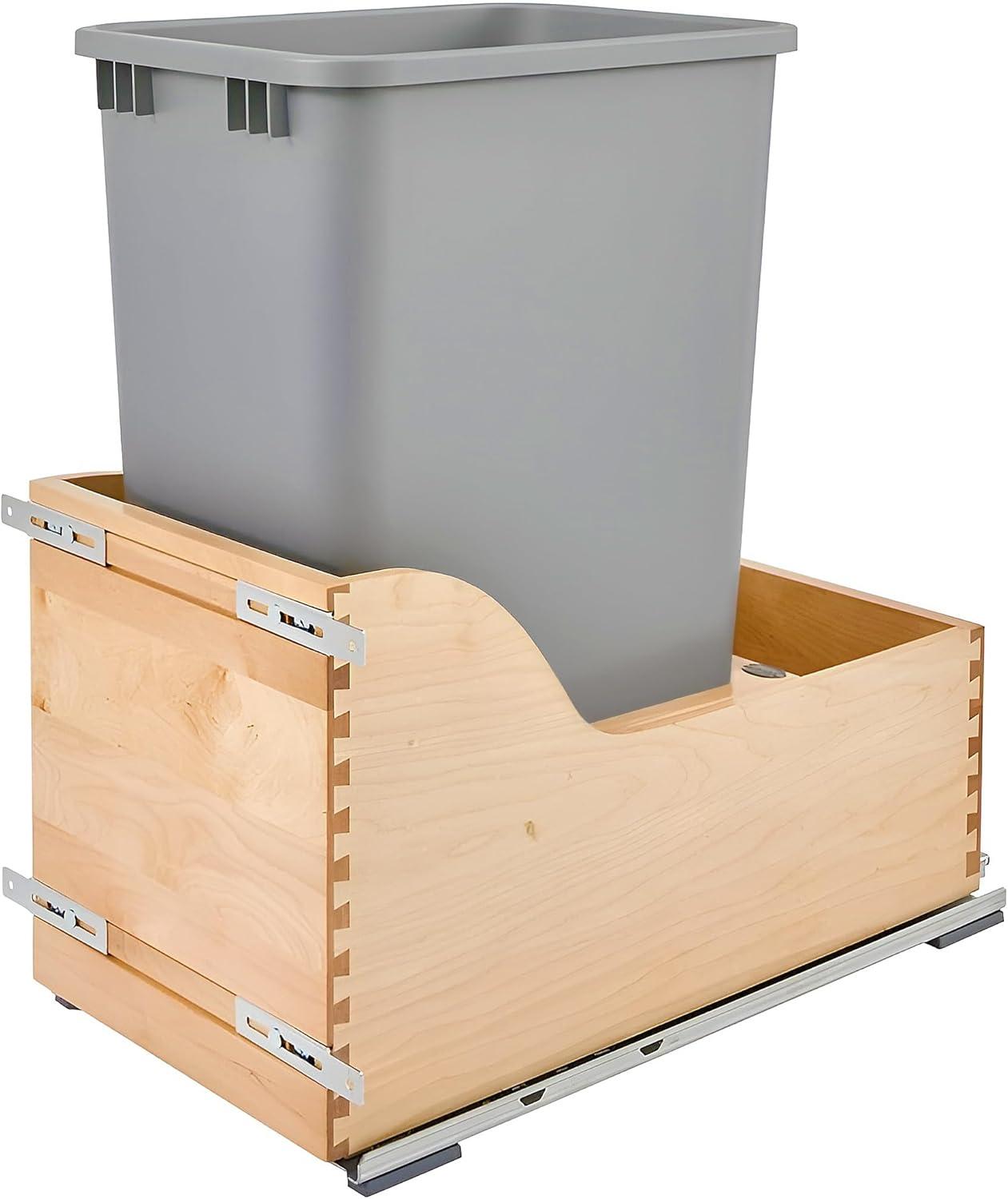 Rev-A-Shelf Pullout Trash Can for Kitchen Cabinet 50 Quart 12.5 Gallon Bottom Mount Rear Storage, Undermount Soft-Close Slides, Silver, 4WCSC-1550DM-1