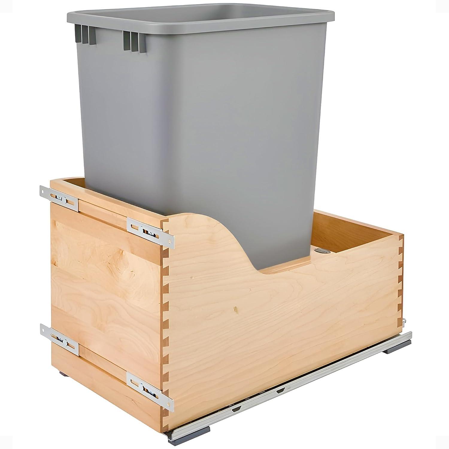 Rev-A-Shelf Pullout Trash Can for Kitchen Cabinet 50 Quart 12.5 Gallon Bottom Mount Rear Storage, Undermount Soft-Close Slides, Silver, 4WCSC-1550DM-1