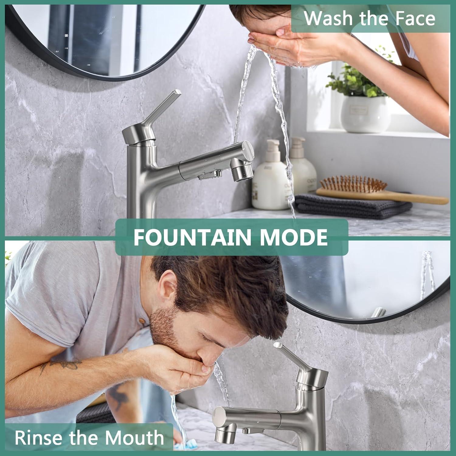 Single Handle 1 or 3-Hole Bathroom Faucet with Deckplate Included and Pull Out Sprayer in Brushed Gold