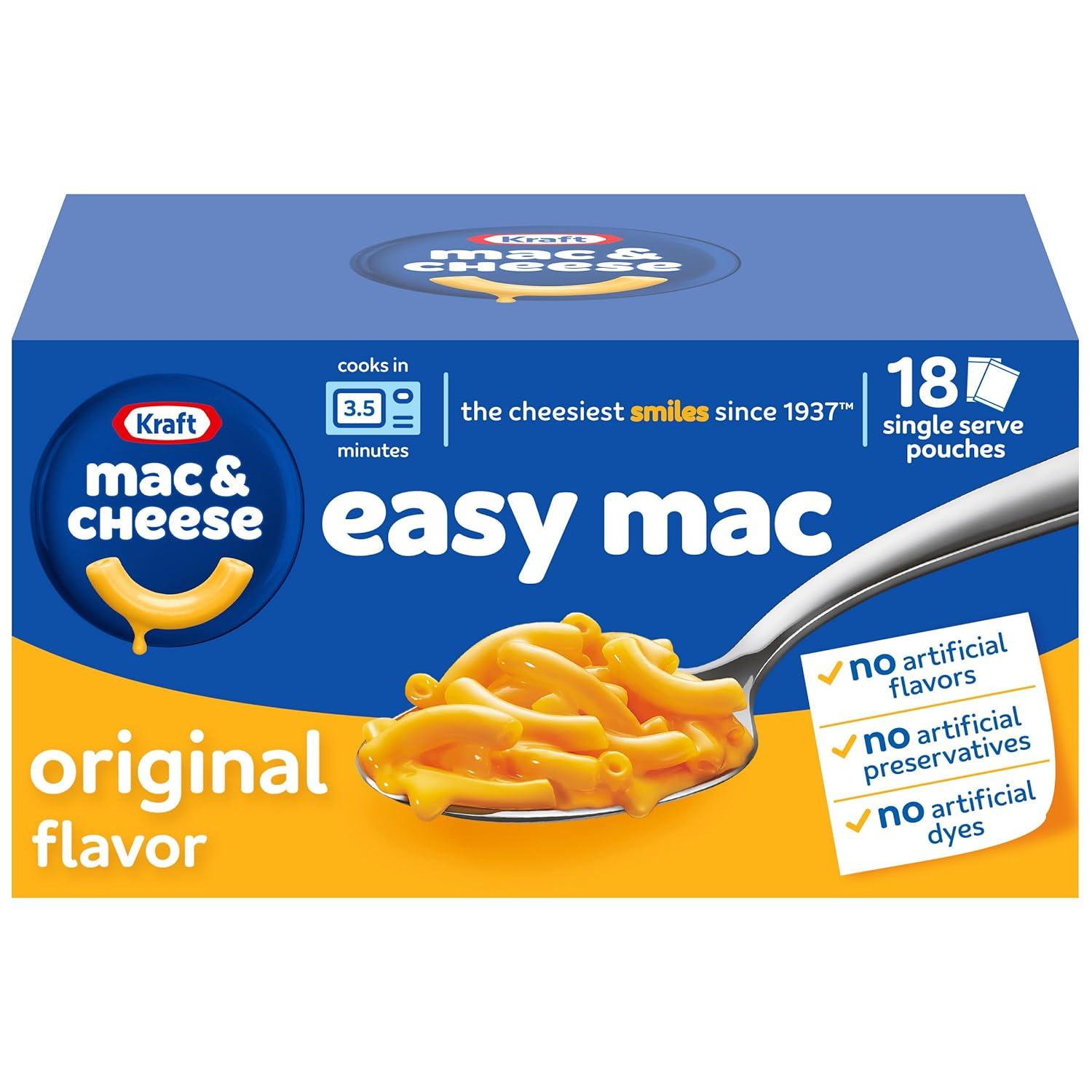 Kraft Easy Mac Original Mac N Cheese Macaroni and Cheese Microwavable Dinner, 18 ct Packets
