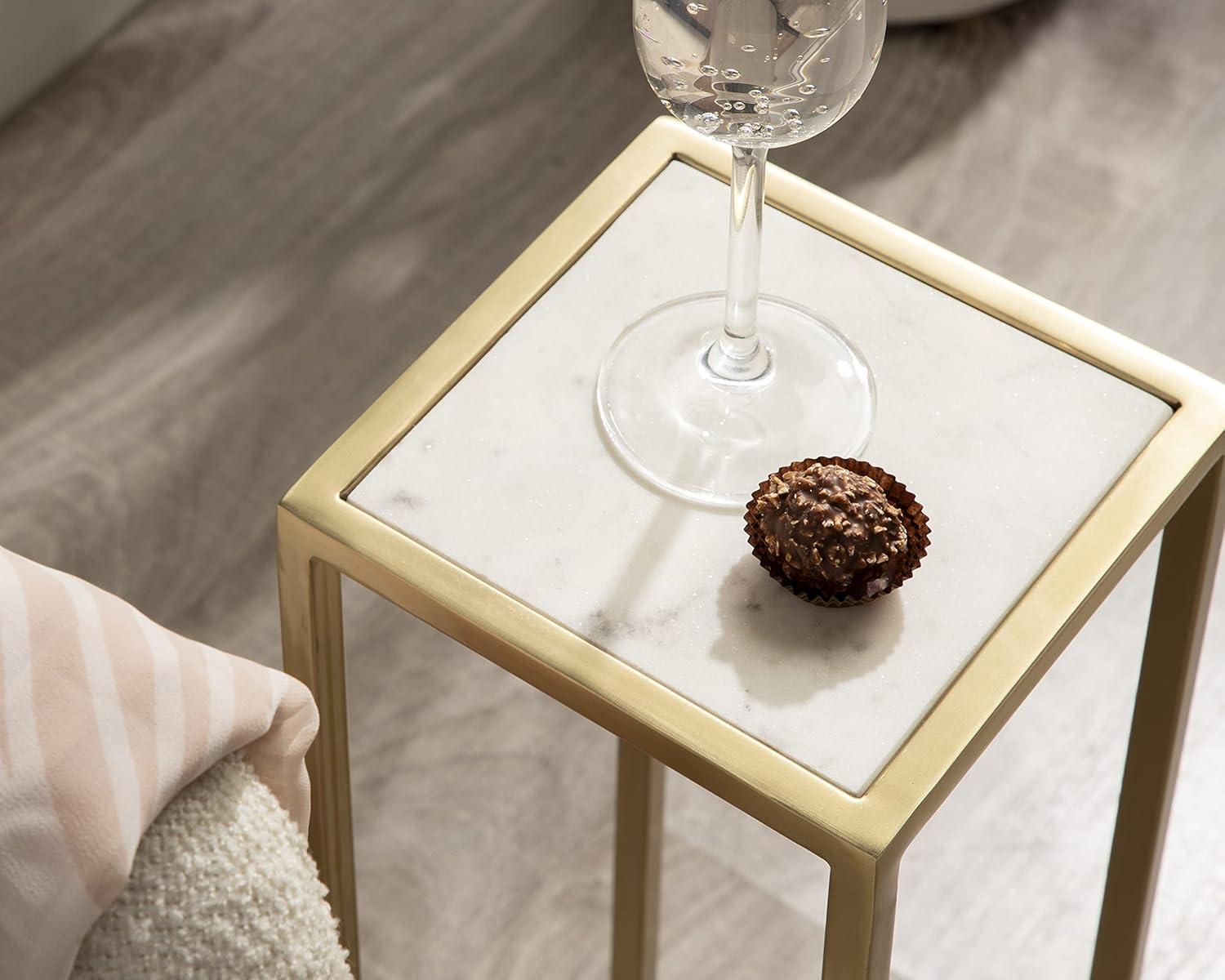 Kate and Laurel Jaspur Square Metal Drink Table, 7x7x21, Gold and White