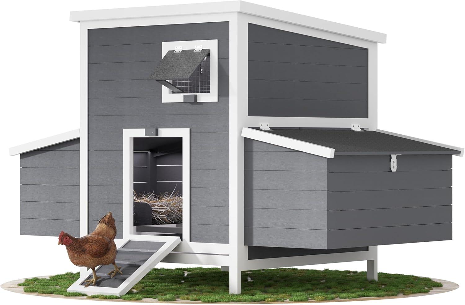 59" Large Chicken Coop for 4-6 Chickens, Wooden Hen House with Large Nesting Boxes, Outdoor Poultry Cage Rabbit Cage with Ramps & Ventilation Window, 59''L*33.5''W*38.6''H