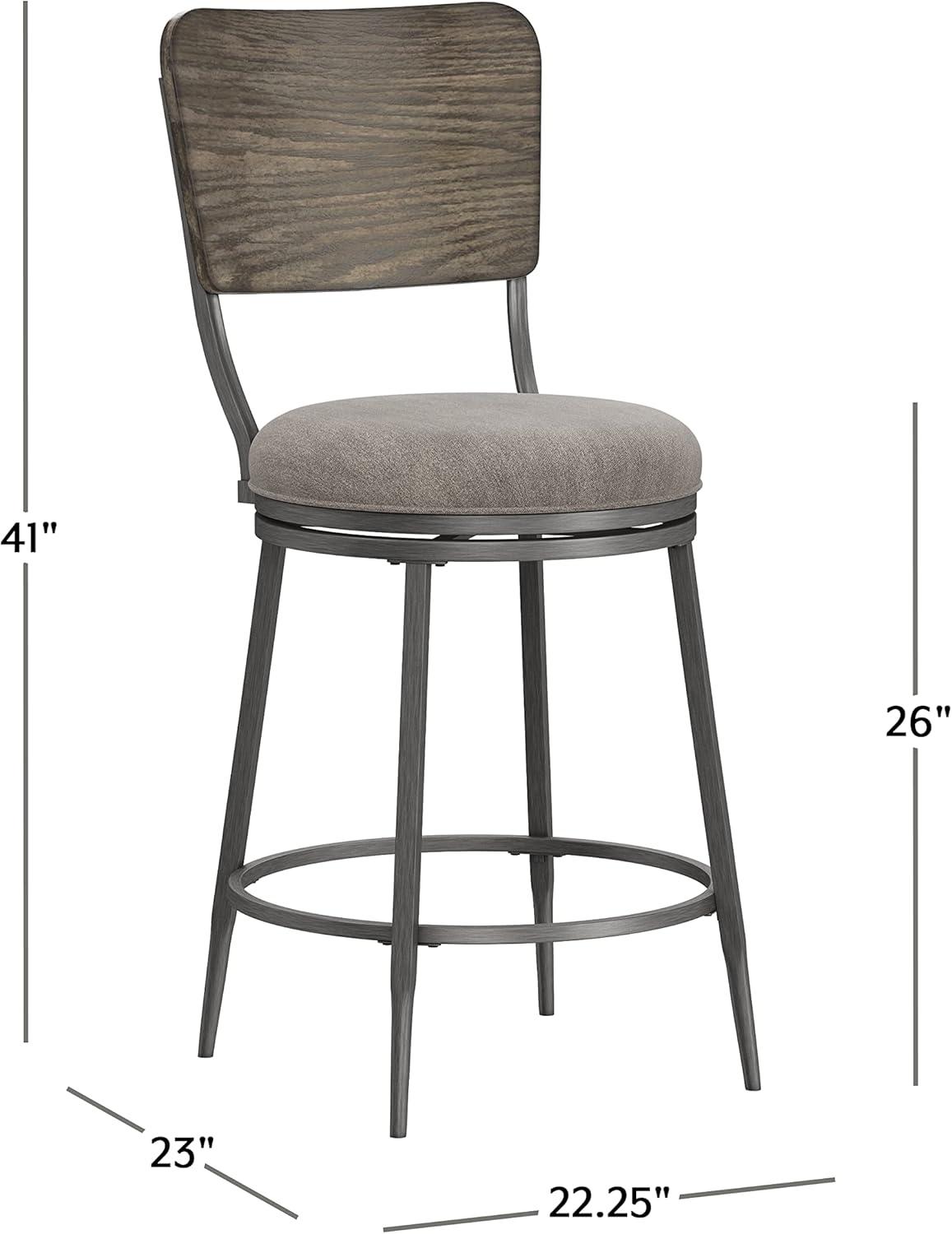 Hillsdale, Garren Metal Counter Height Swivel Stool with Wood Panel Back, Rubbed Pewter