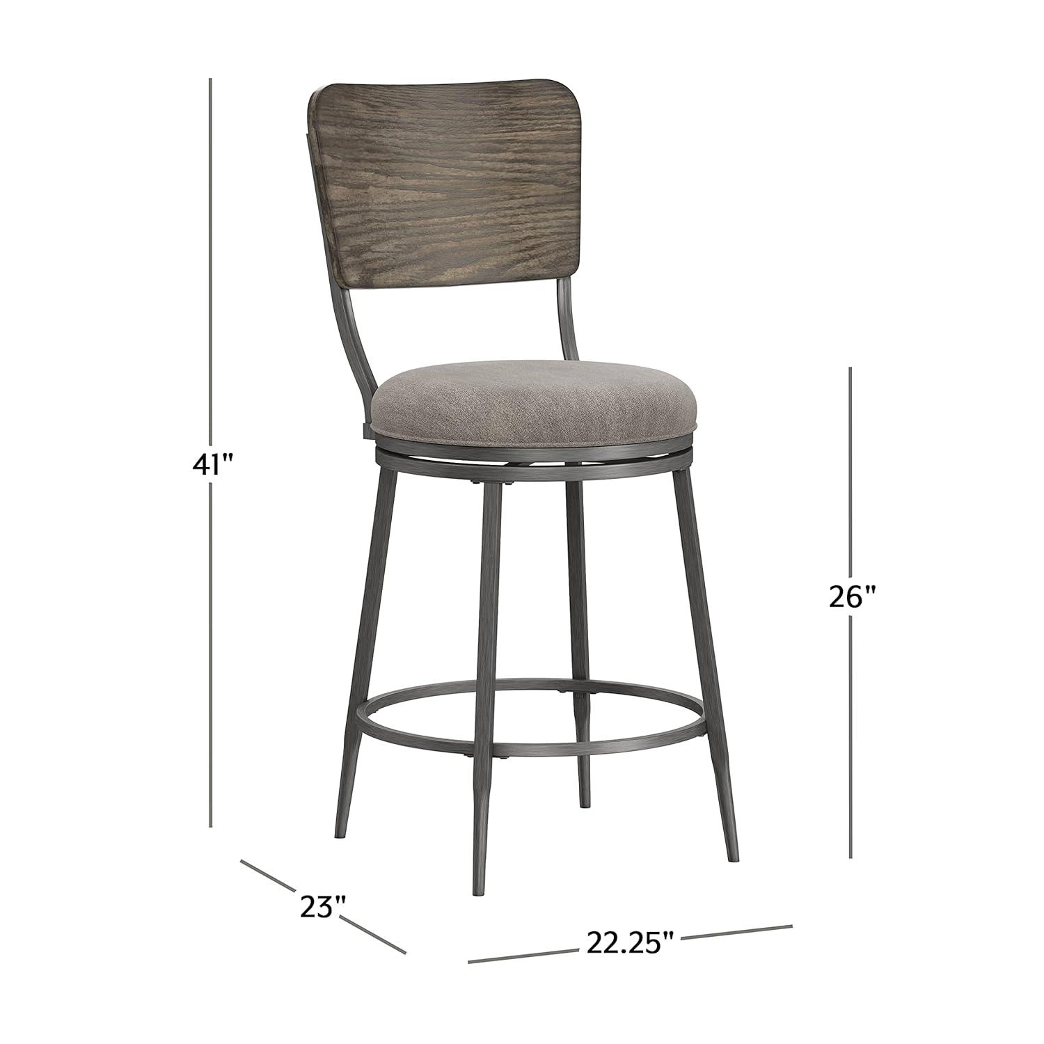 Hillsdale, Garren Metal Counter Height Swivel Stool with Wood Panel Back, Rubbed Pewter