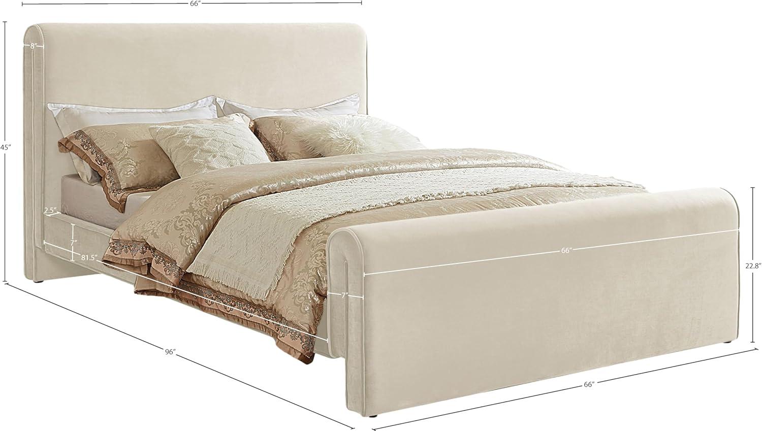Meridian Furniture Sloan Cream Velvet Queen Bed