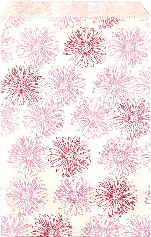 200 pcs Flower Paper Gift Bags Shopping Sales Tote Bags 6" x 9" White with Pink Red Flower Design