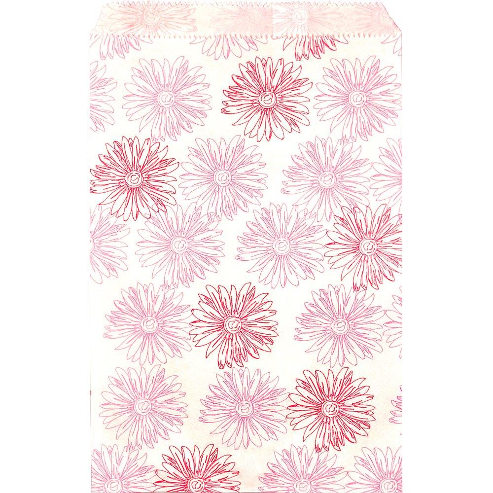 200 pcs Flower Paper Gift Bags Shopping Sales Tote Bags 6" x 9" White with Pink Red Flower Design