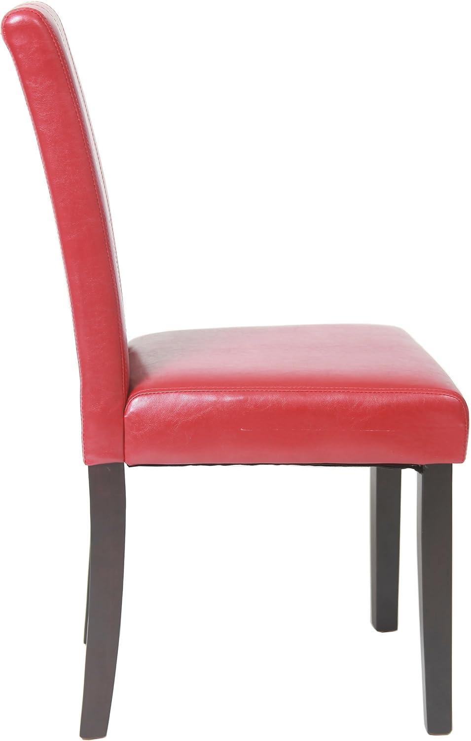 Roundhill Urban Style Solid Wood Faux Leather Parsons Chair, Red, Set of 2