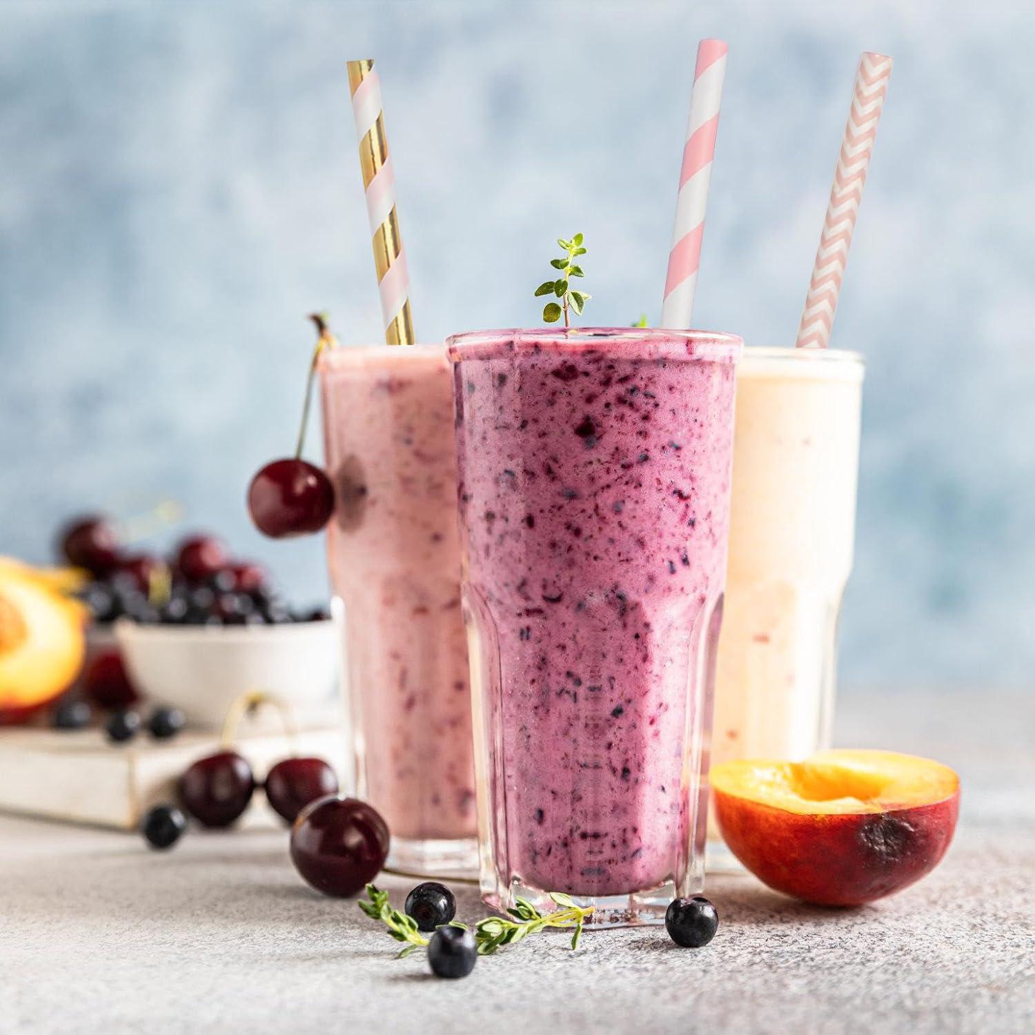 ALINK Biodegradable Paper Straws, 100 Pink and Gold Straws for Party Supplies, Birthday, Wedding, Bridal/Baby Shower, Christmas Decorations and Holiday Celebrations