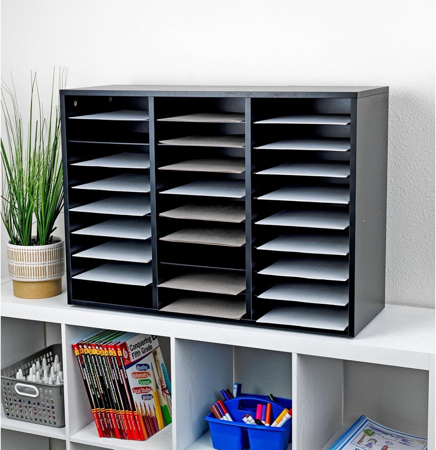 Black Melamine 27-Slot Classroom Mail Center Organizer