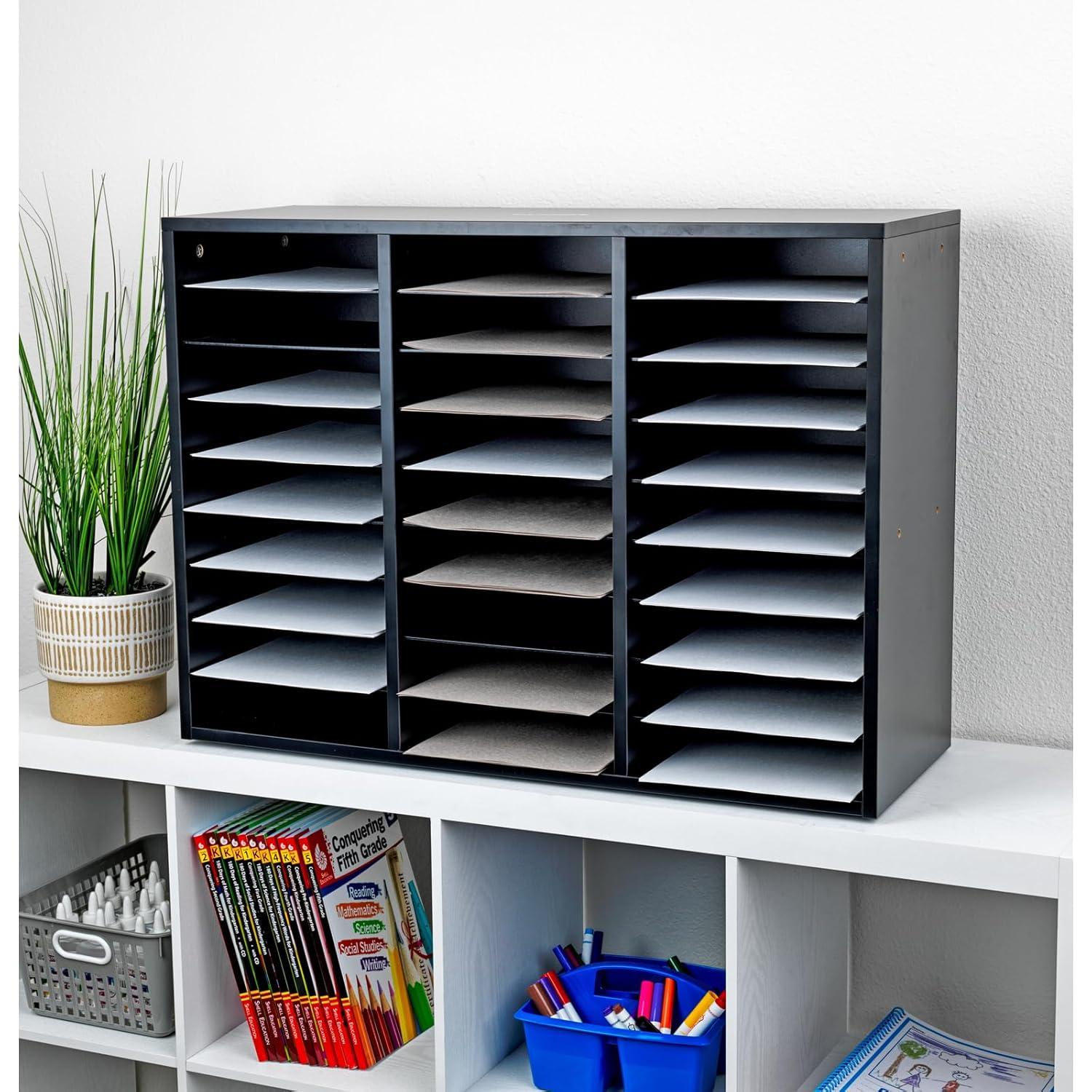 Black Melamine 27-Slot Classroom Mail Center Organizer