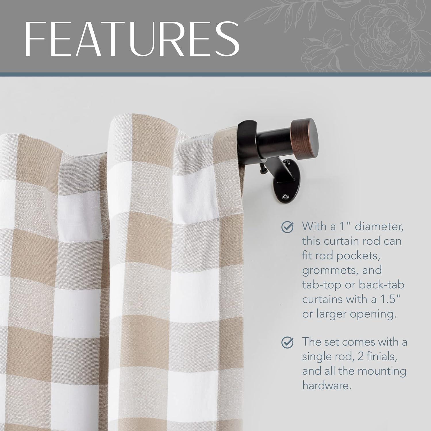 Serena 1" Window Drapery Single Curtain Rod with Contemporary Finial - 86" - Antique Bronze - Elrene Home Fashions