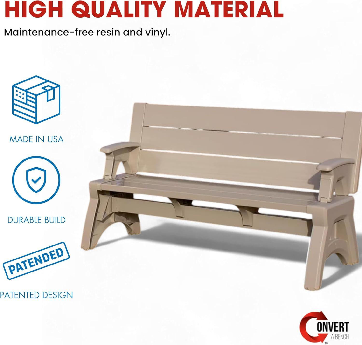 Convert a Bench Mesa de Picnic de 60" para Exteriores/banco de Vinilo para Patio, Madera Flotante, Generación II