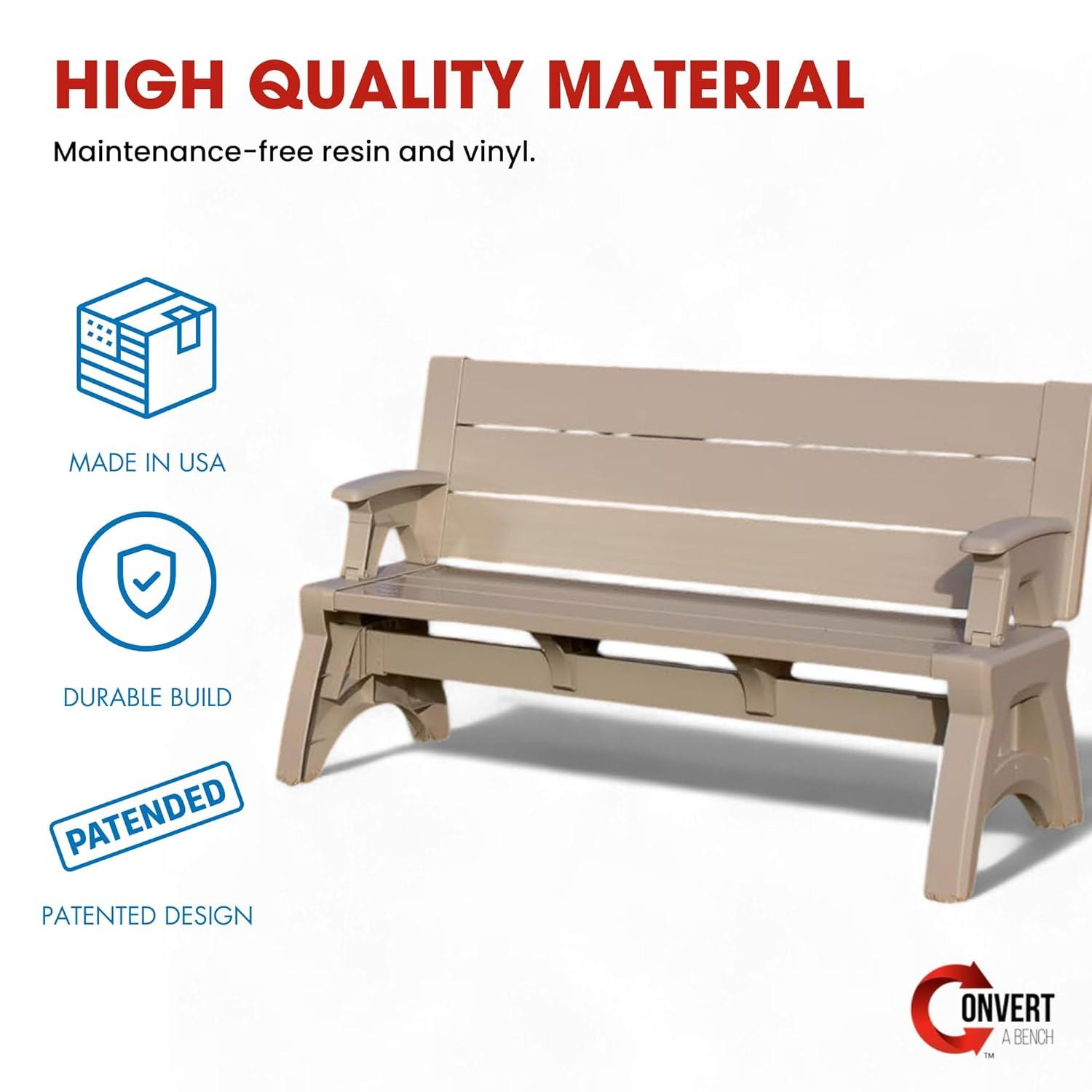 Convert a Bench Mesa de Picnic de 60" para Exteriores/banco de Vinilo para Patio, Madera Flotante, Generación II