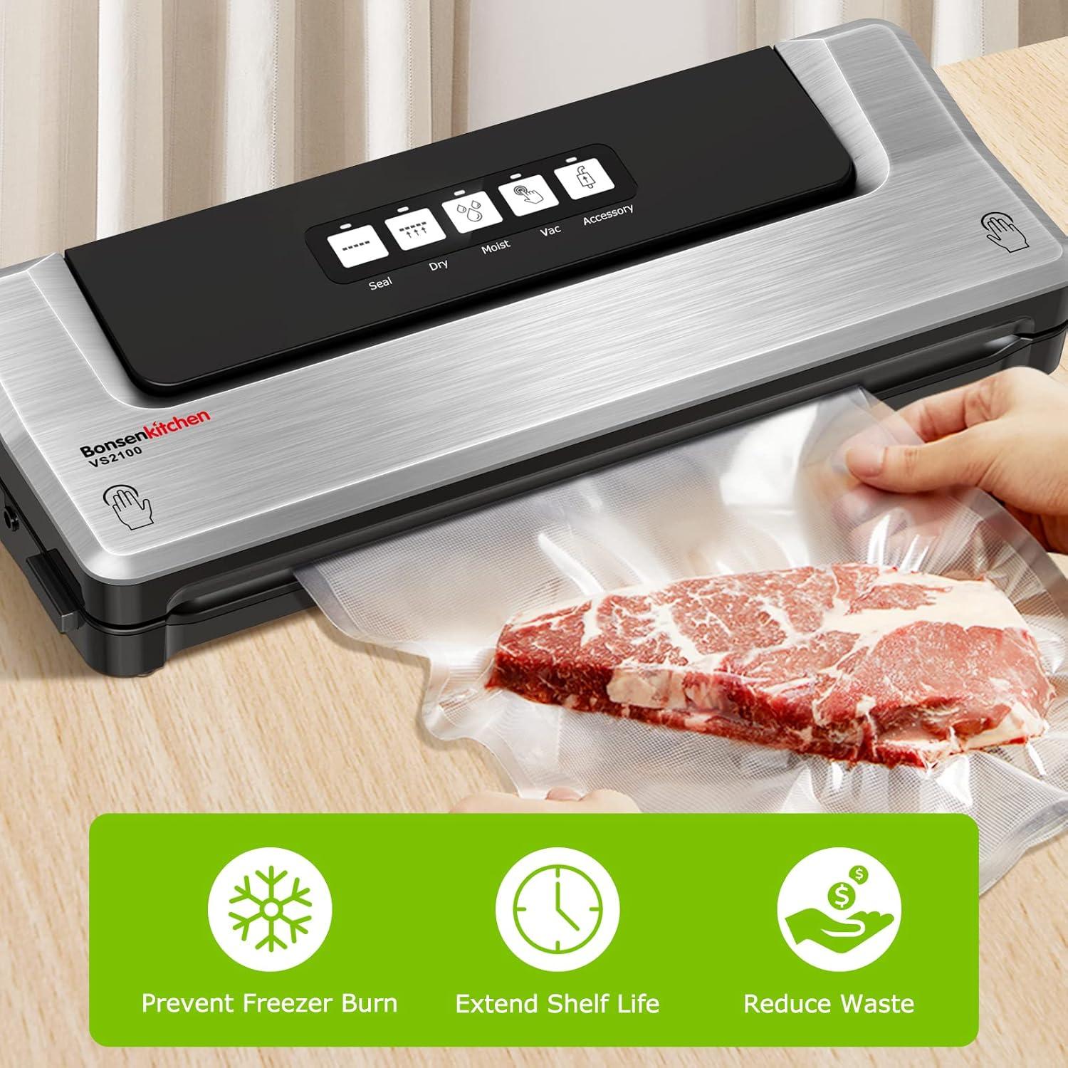 Bonsenkitchen Precut Vacuum Food Sealer Bags 100 Quart 8" x 12", BPA Free, Commercial Grade Textured,Thick Embossed Bags,Storage and Sous Vide Cooking