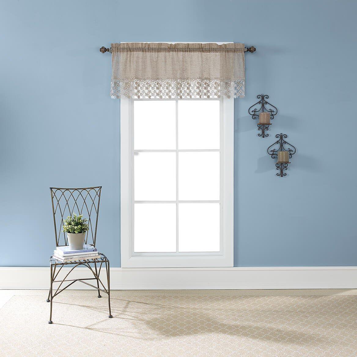 Collections Etc Renaissance Home Fashion Lillian Valance with Macrame Band, 58" X 12", Linen