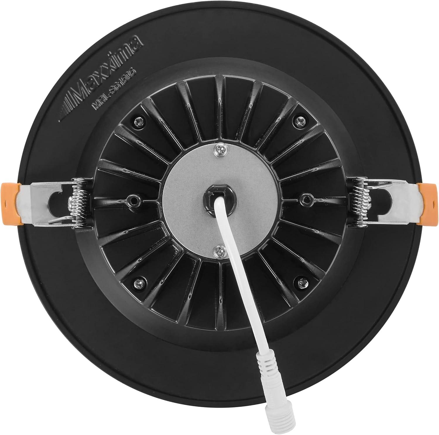 Maxxima 6” Ultra-Thin Recessed Anti-Glare LED Downlight, Canless IC Rated, 1200 Lumens, 5 Color Temperature Select 2700K/3000K/3500K/4000K/5000K, Dimmable, Black Trim, 90 CRI, 5CCT Slim J-Box Included