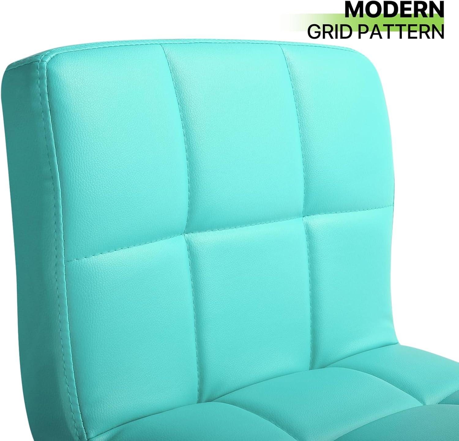 Magshion Modern Square Faux Leather Adjustable Bar Stools with Back, Set of 2, Counter Height Swivel Stool, Barstools for Kitchen Counter, Teal Blue
