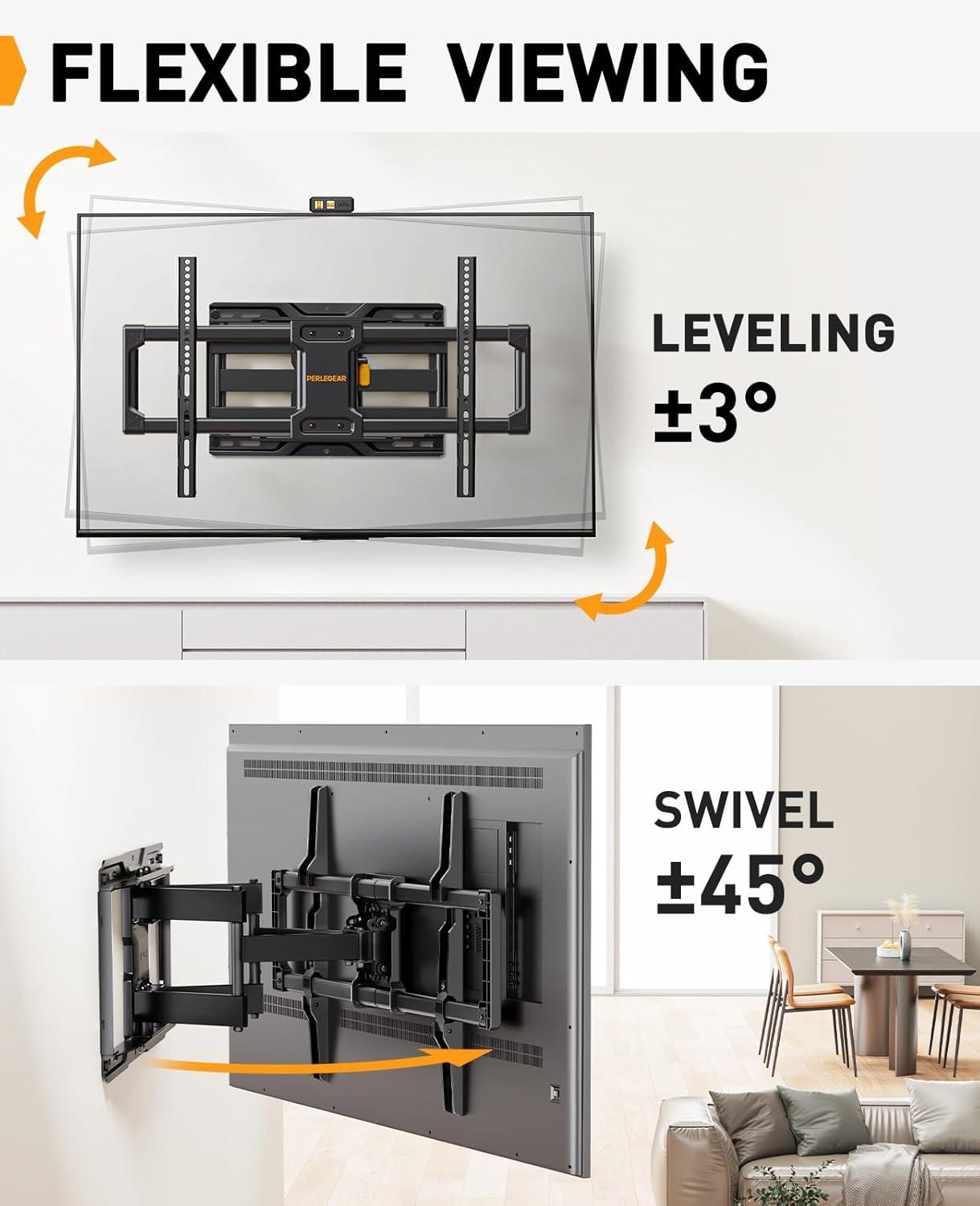 BEACHWATER POOL & SPA, LLC Full Motion TV Wall Mount For Most 42–84 Inch Flat Curved Tvs Up To 132 Lbs, 12?/16? Wood Studs, Bracket With Articulating Arms, Swivel, Tool-Free Tilt, Max VESA 600X400mm