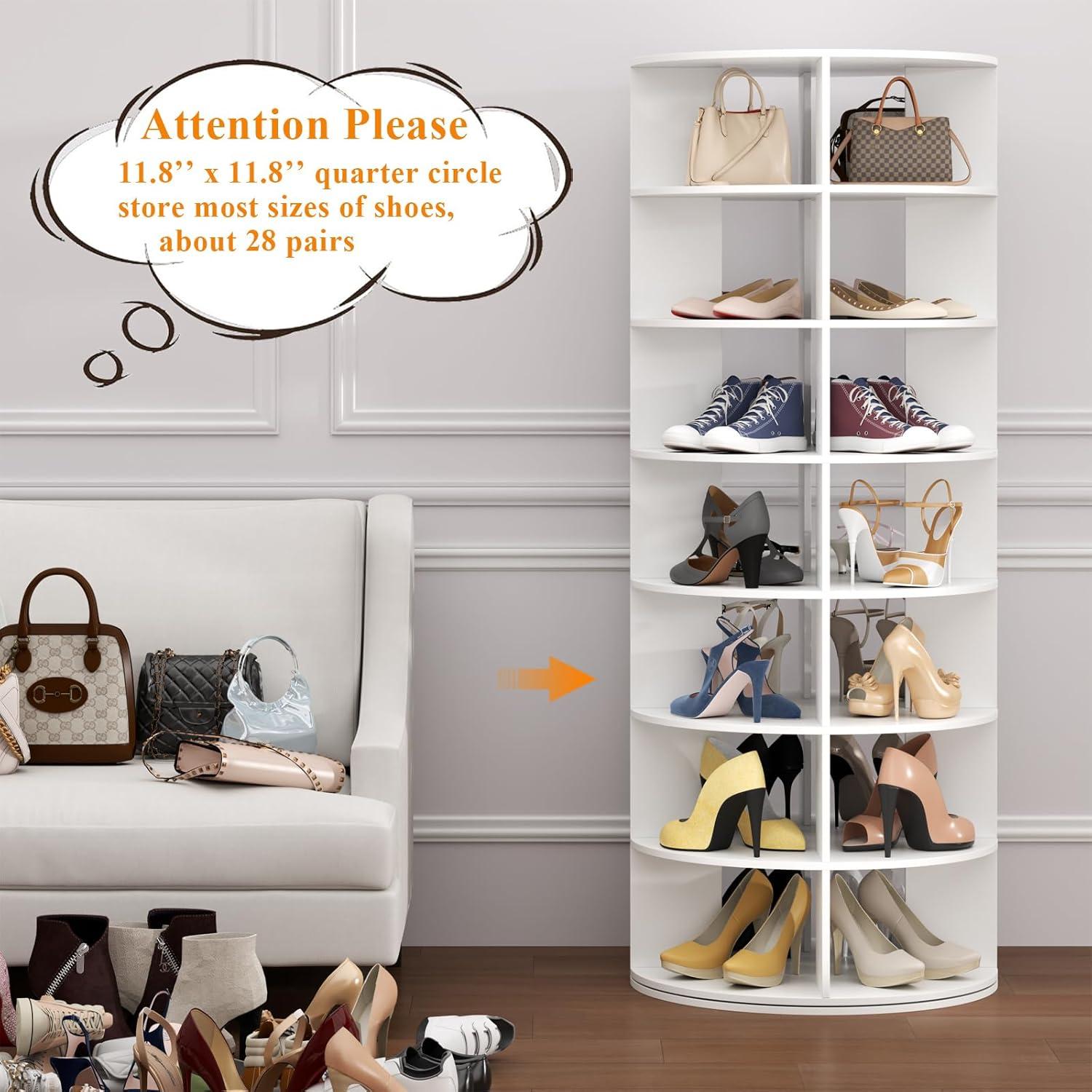 SpaceAid 7-Tier Rotating Shoe Rack Tower, 360° Spinning Shoe Display Carousel, Vertical Shoe and Handbag Organizer, Lazy Susan Closet Storage (White)
