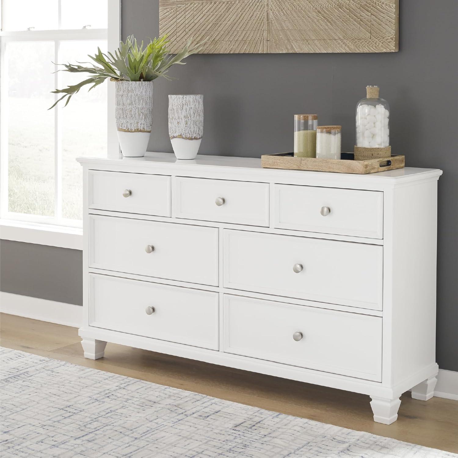 White Transitional 7-Drawer Dresser with Mirror