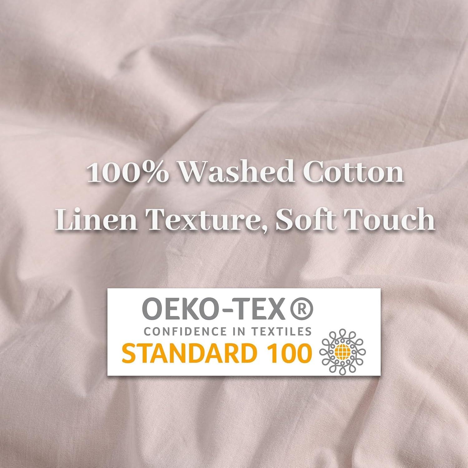 NEXHOME PRO Duvet Cover Set 100% Washed Cotton Oversized Queen 98"x98", Organic Natural Linen Look Textured 3 Pieces Bedding Set Apricot Yellow with Zipper Closure, Breathable, Soft (No Comforter)