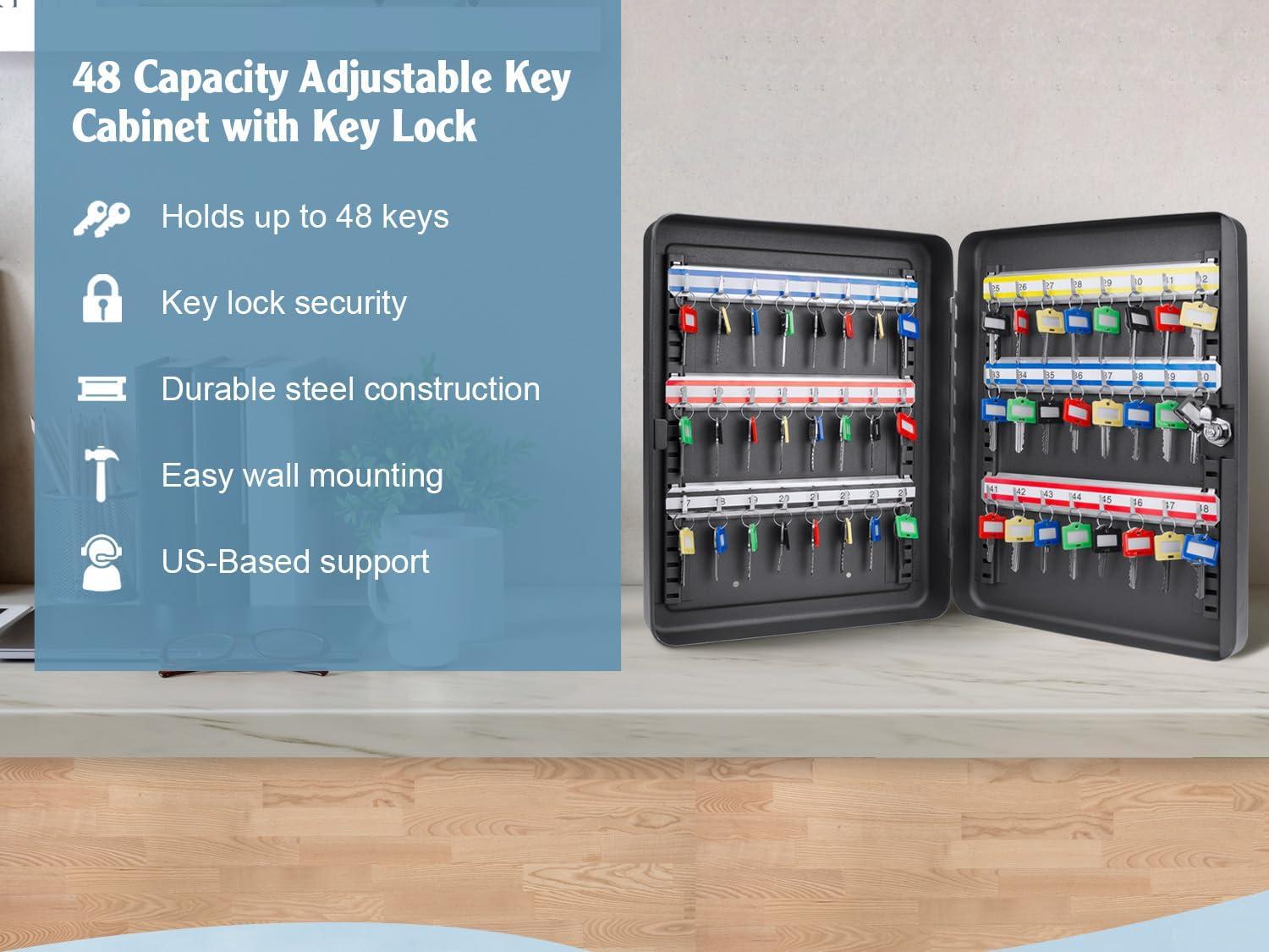 Barska Adjustable Key Cabinet Lock Box with Colorful Key Tag Labels - 48 Position - Key Lock