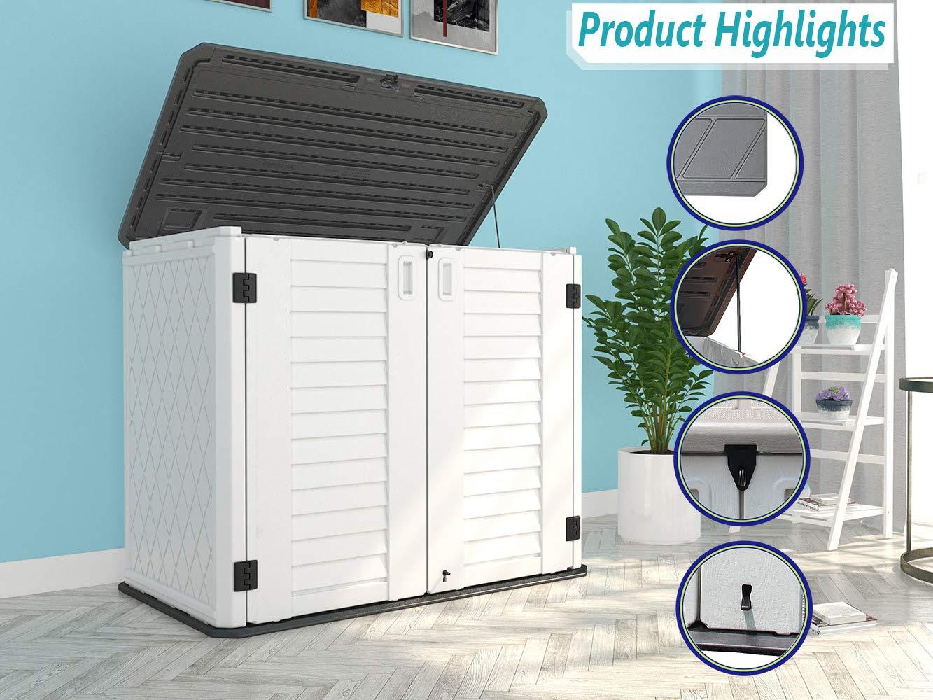 ADDOK 34 Cu.ft Outdoor Storage Shed, Horizontal Storage Unit Weather Resistance, Thick HDPE Resin Storage Cabinet for Backyards, Patio, Garden(White)