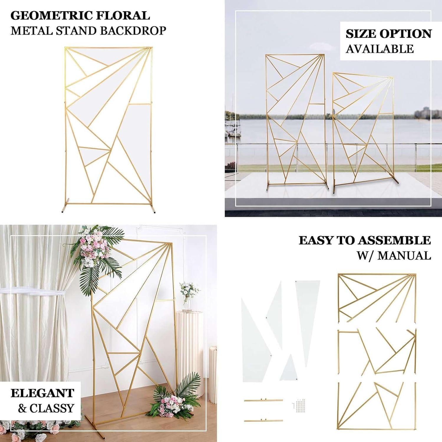 Efavormart 7ft Tall Gold Metal Geometric Wedding Backdrop Rectangle Floor Stand, Flower Stand Doorway Wall Prop With Cloudy Film Insert for Weddings, Showers, Party, Centerpiece Decorations